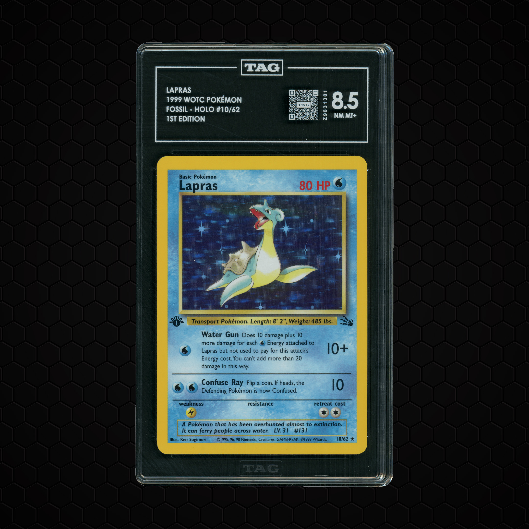 1999 Fossil 1st Edition Lapras #10 TAG 8.5