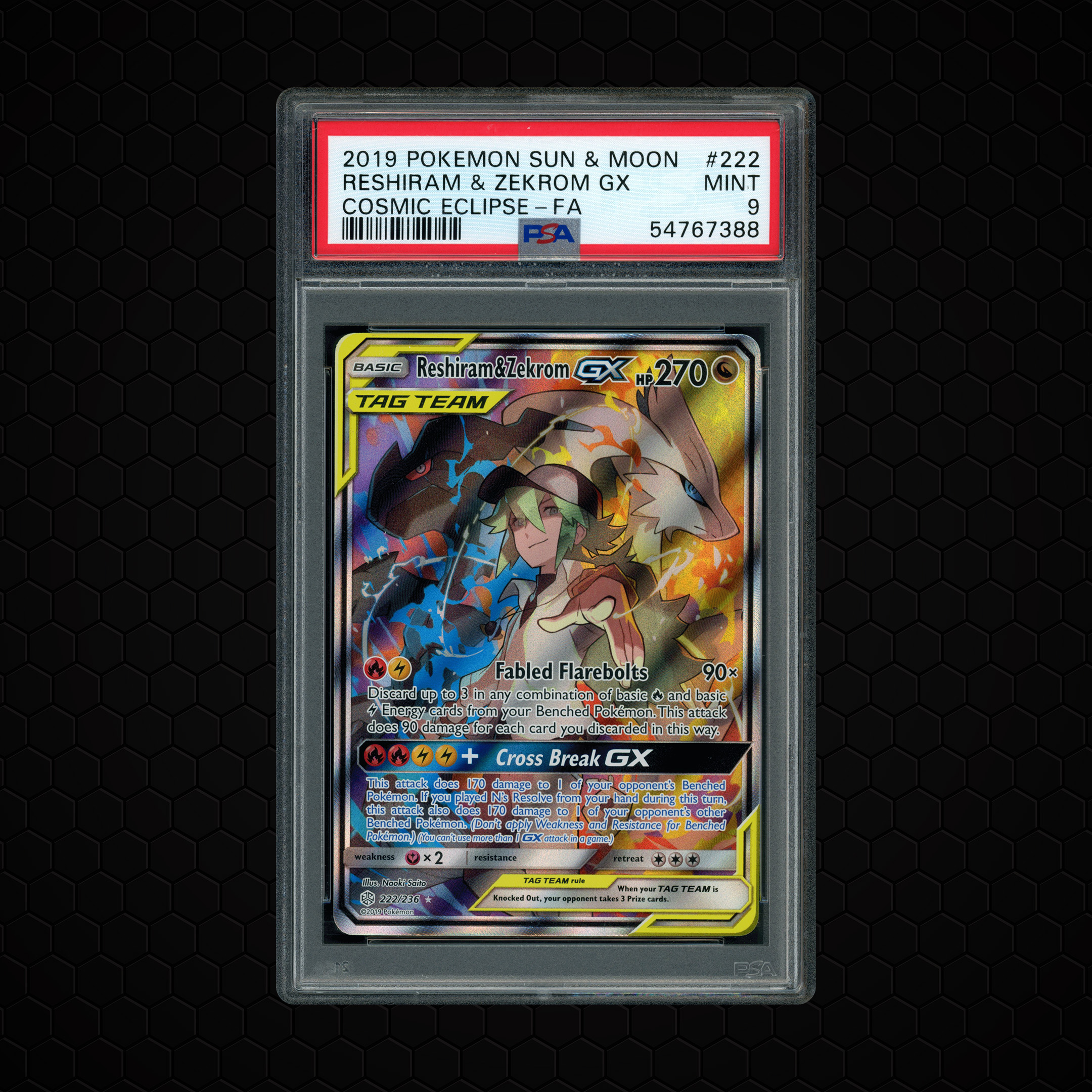 2019 Cosmic Eclipse Reshiram & Zekrom GX #222 PSA 9