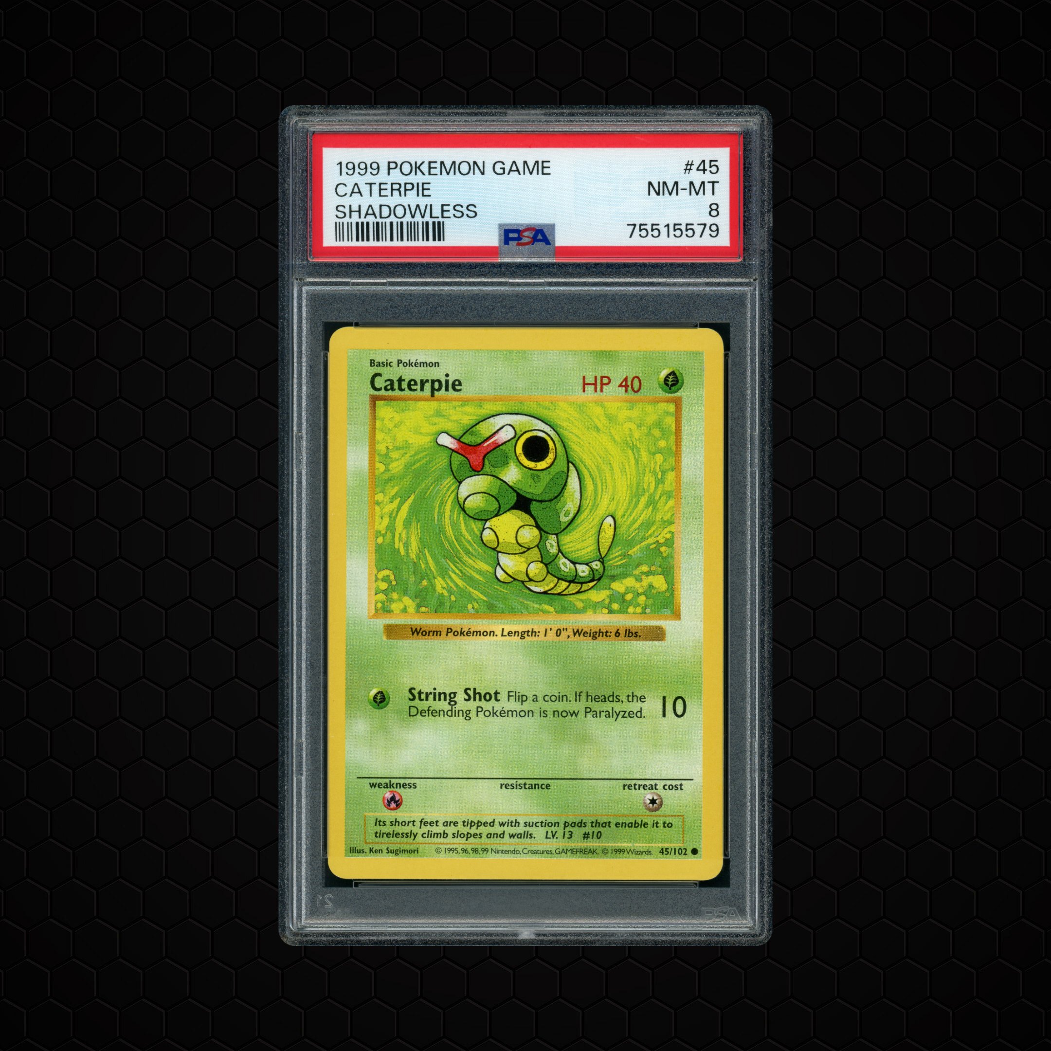 1999 Game Shadowless Caterpie #45 PSA 8