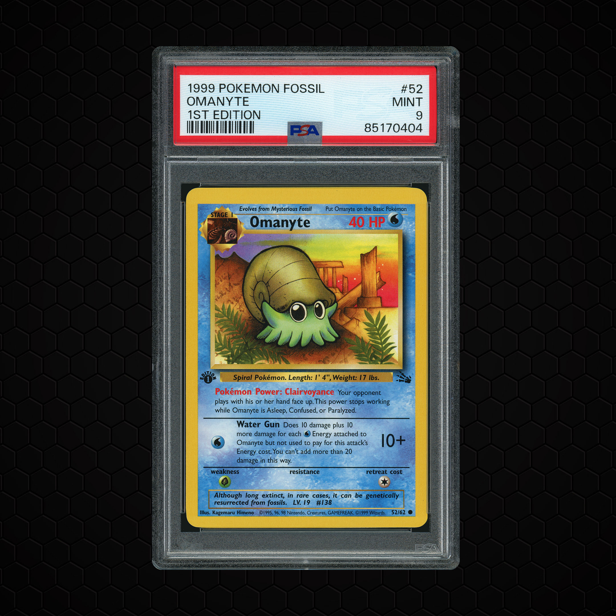 1999 Fossil 1st Edition Omanyte #52 PSA 9