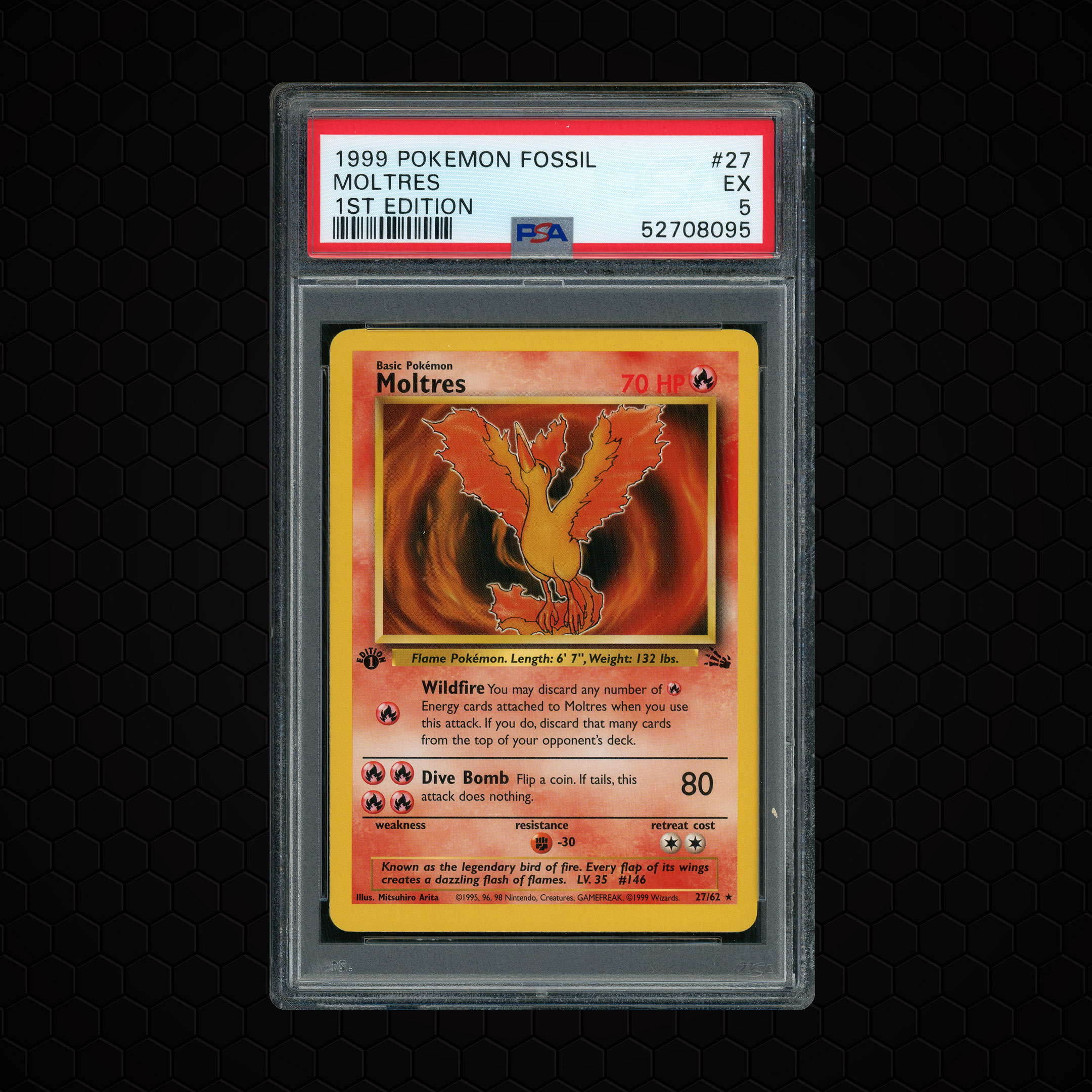 1999 Fossil 1st Edition Moltres #27 PSA 5