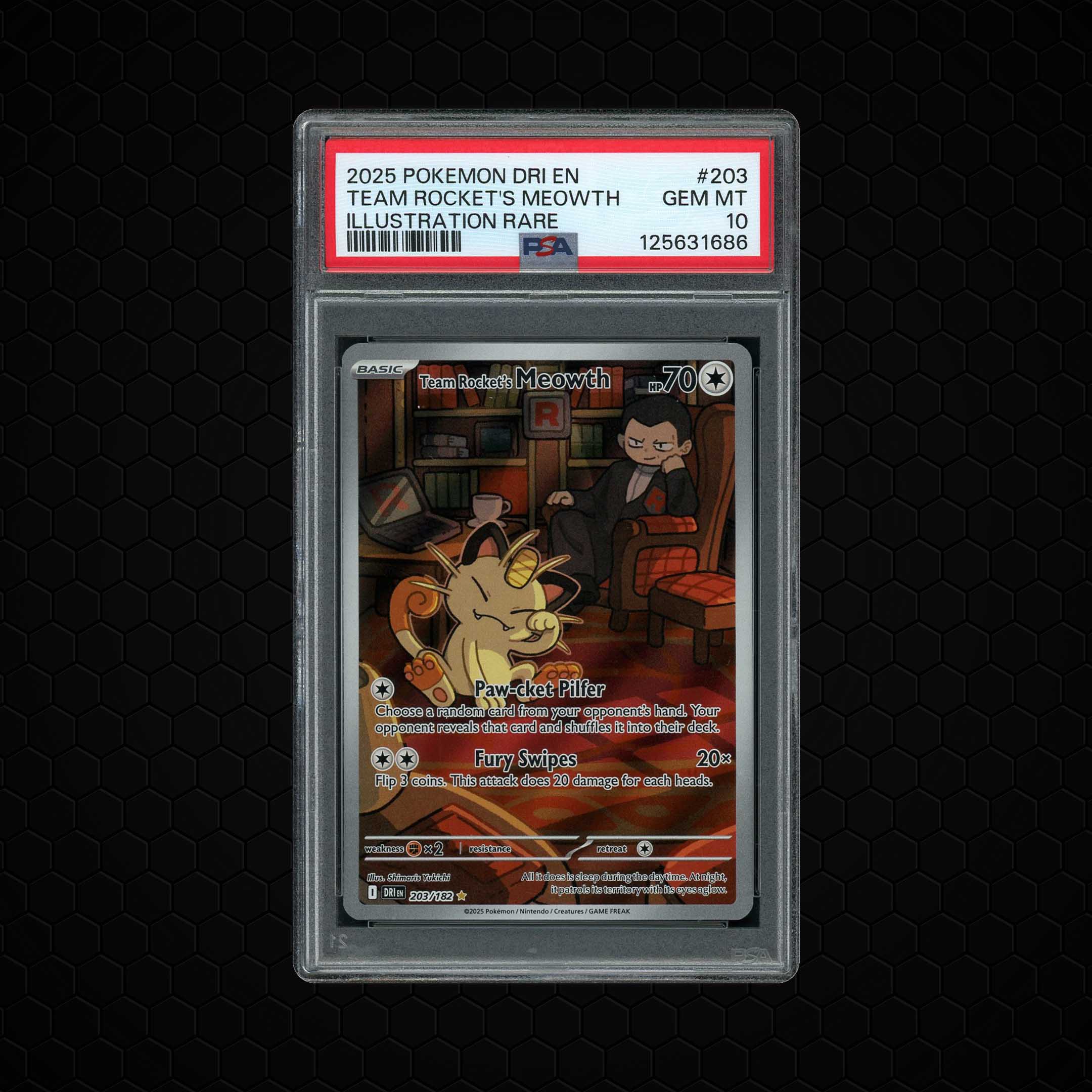 2025 Destined Rivals Team Rocket's Meowth #203 PSA 10