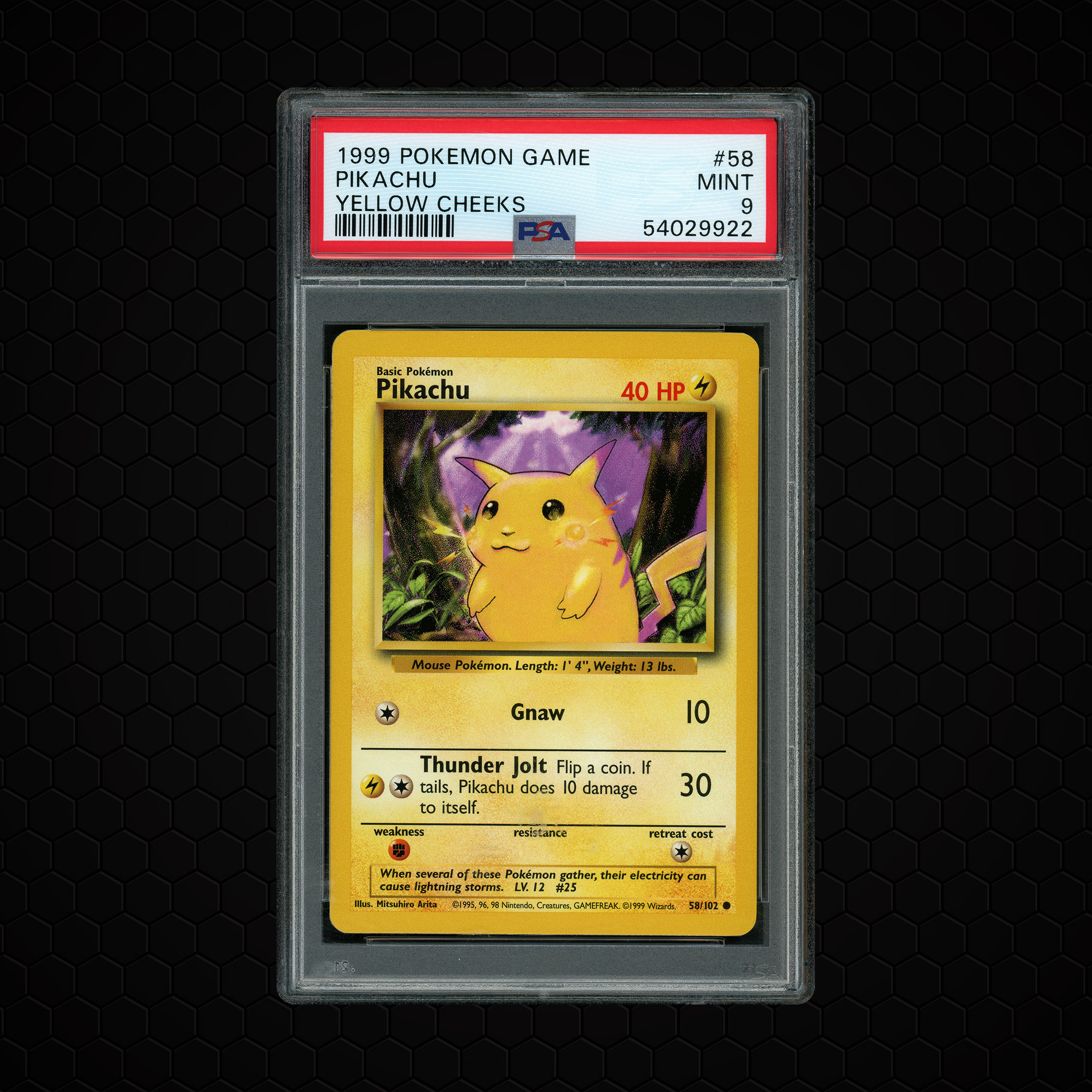1999 Game Yellow Cheeks Pikachu #58 PSA 9