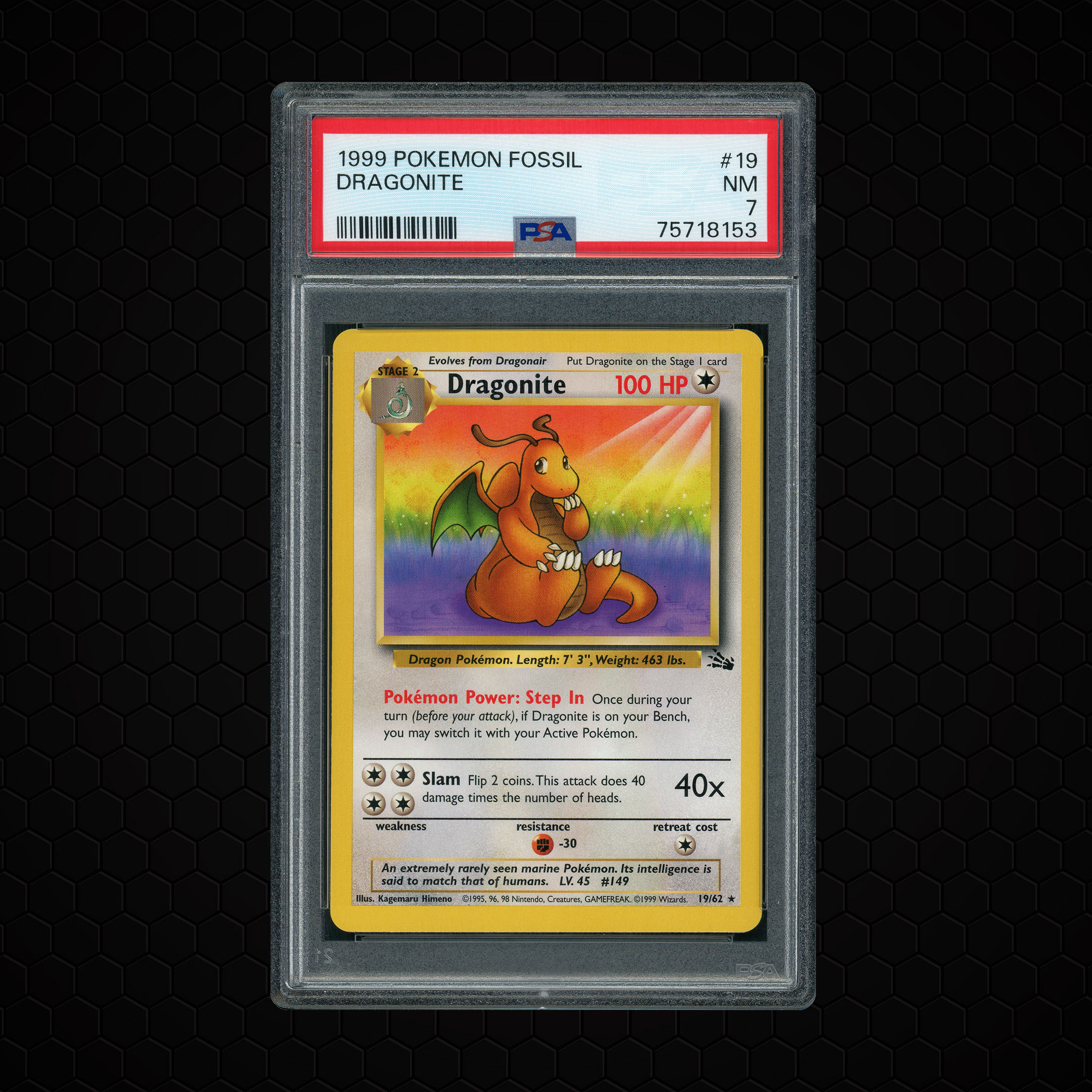 1999 Fossil Dragonite #19 PSA 7