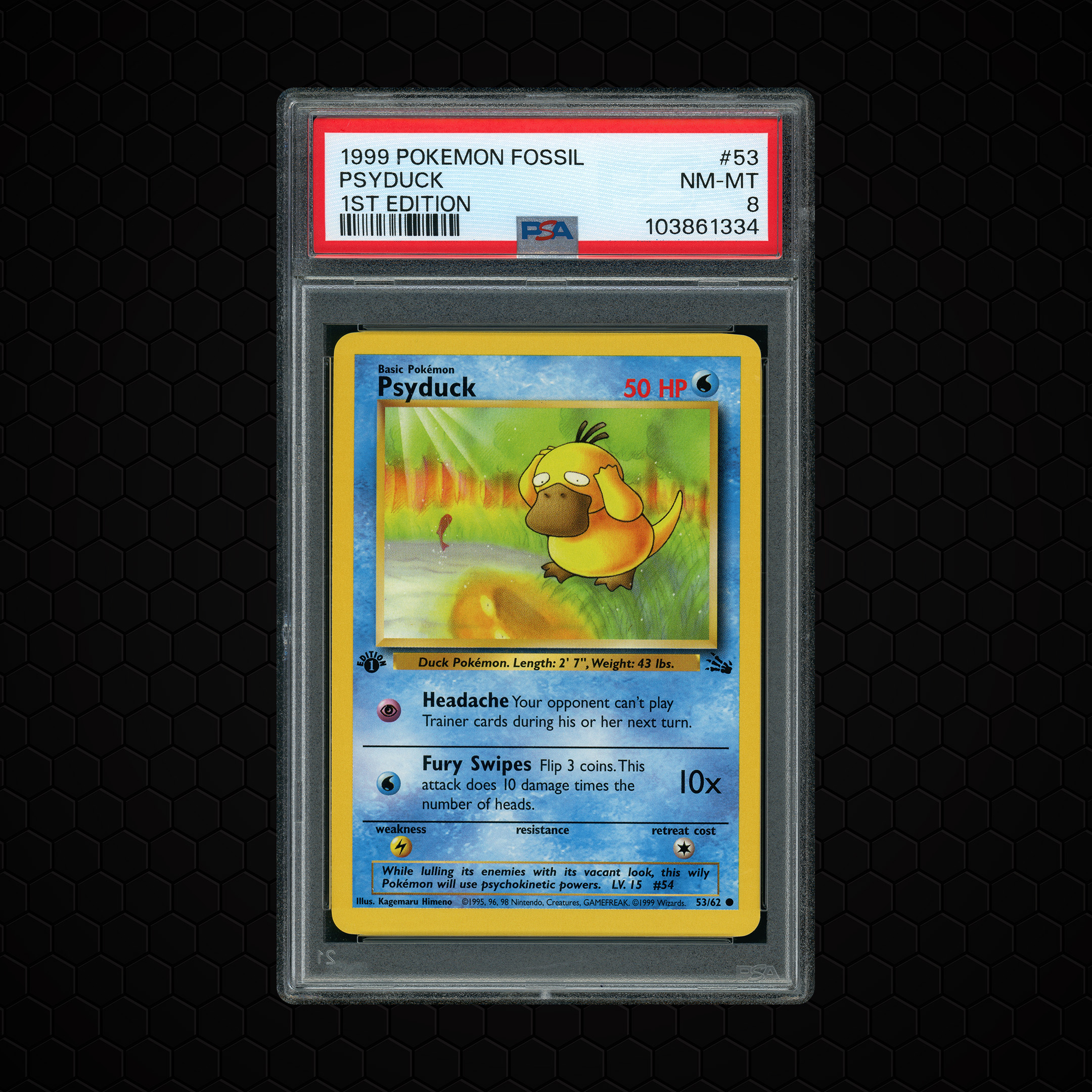 1999 Fossil 1st Edition Psyduck #53 PSA 8