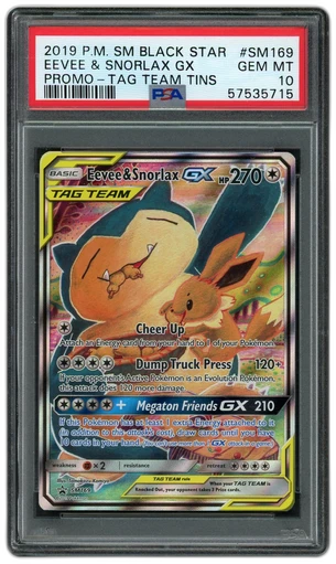 2019 Black Star Promo Eevee & Snorlax GX #SM169 PSA 10