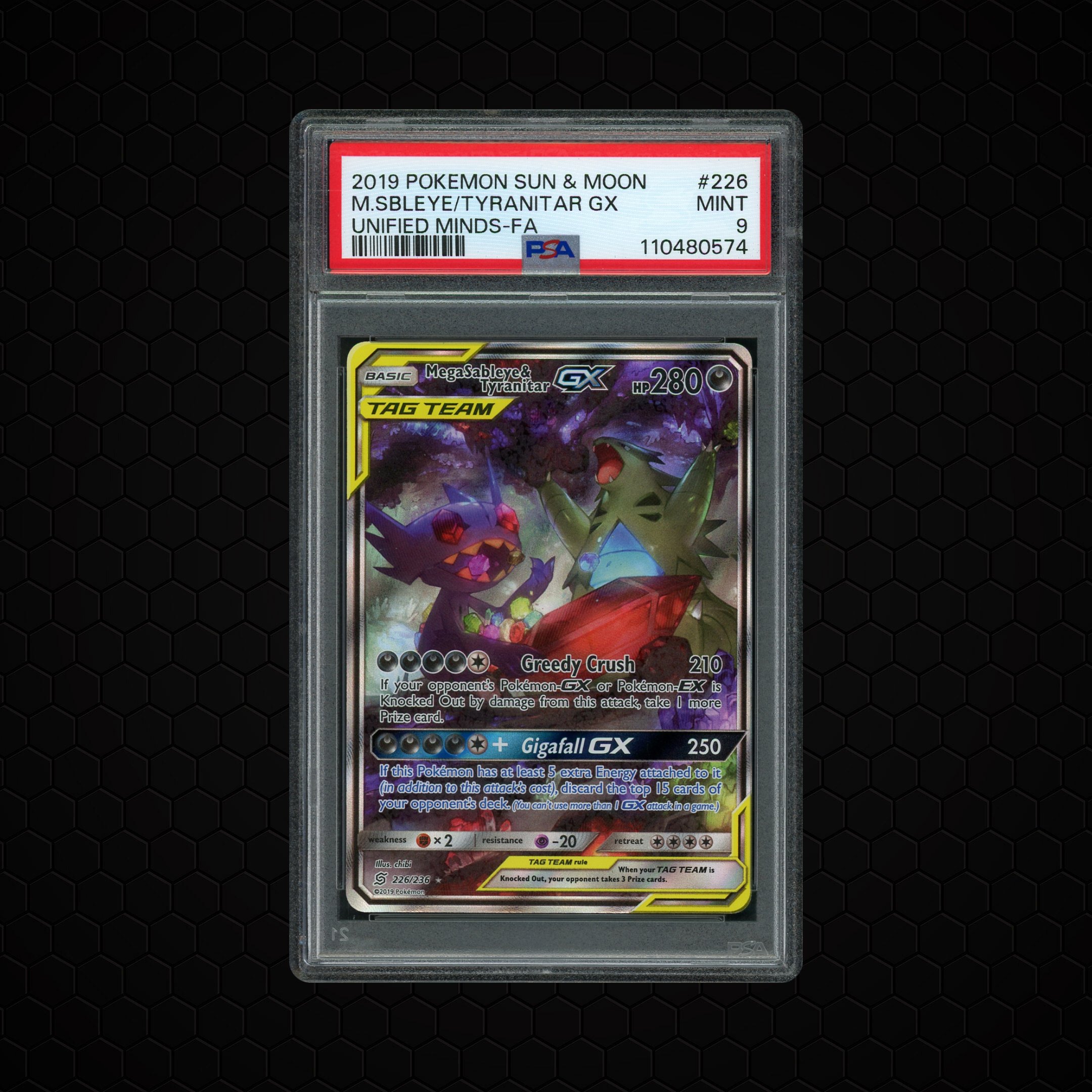2019 Unified Minds Mega Sableye & Tyranitar GX #226 PSA 9