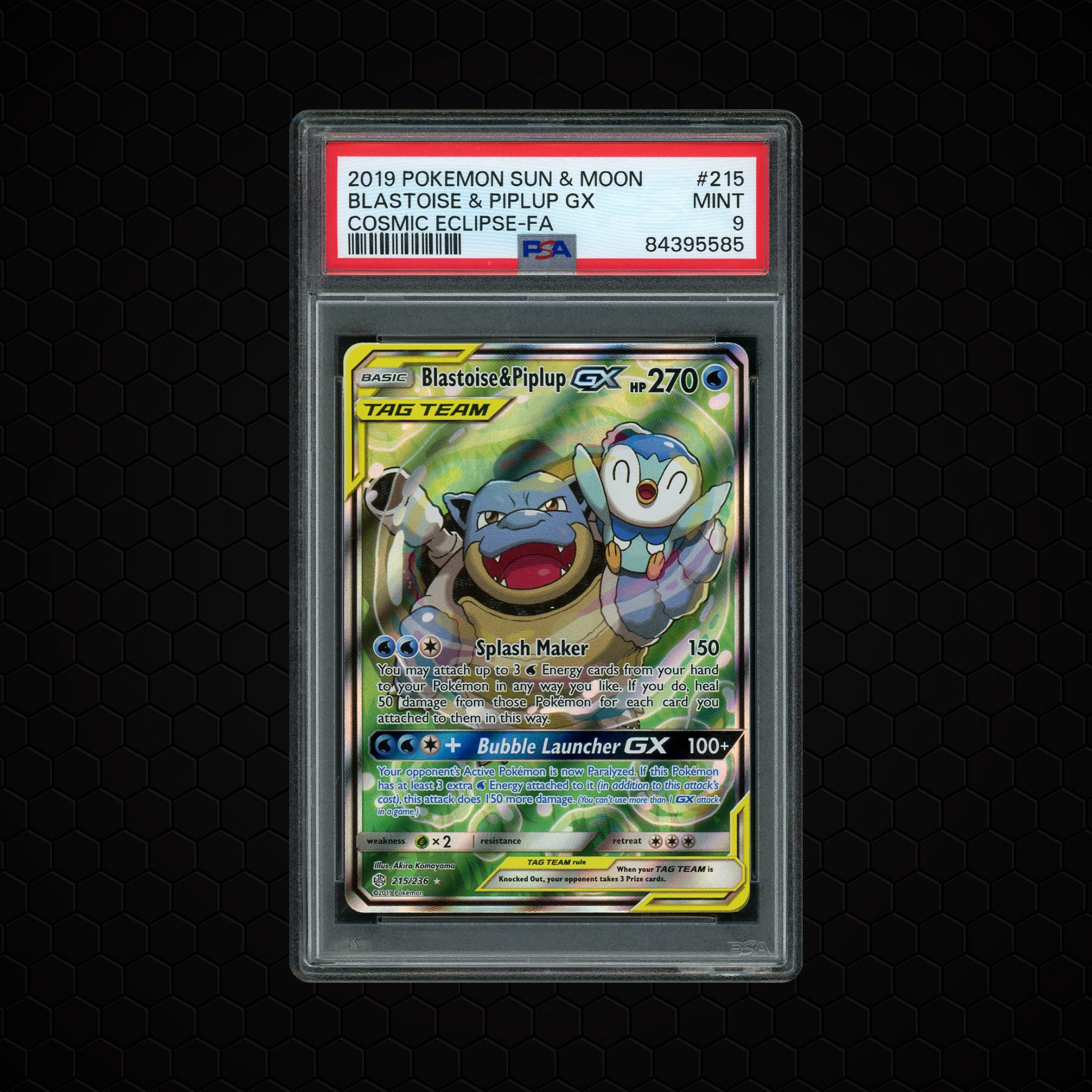 2019 Cosmic Eclipse Blastoise & Piplup GX #215 PSA 9