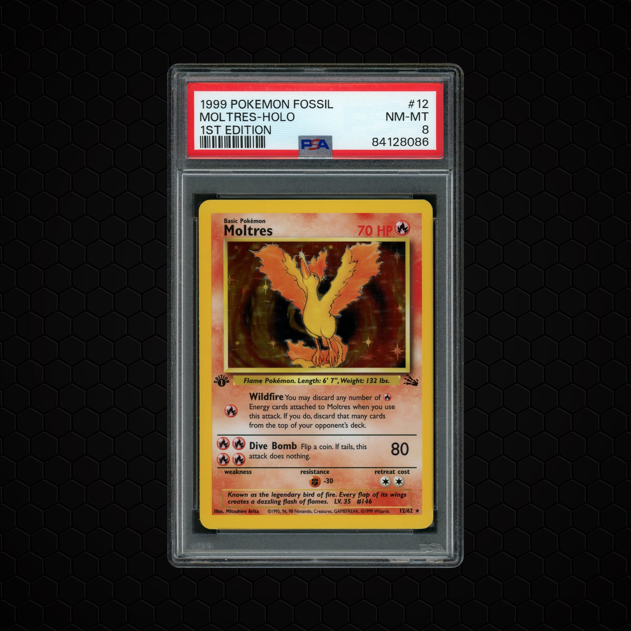 1999 Fossil 1st Edition Moltres #12 PSA 8