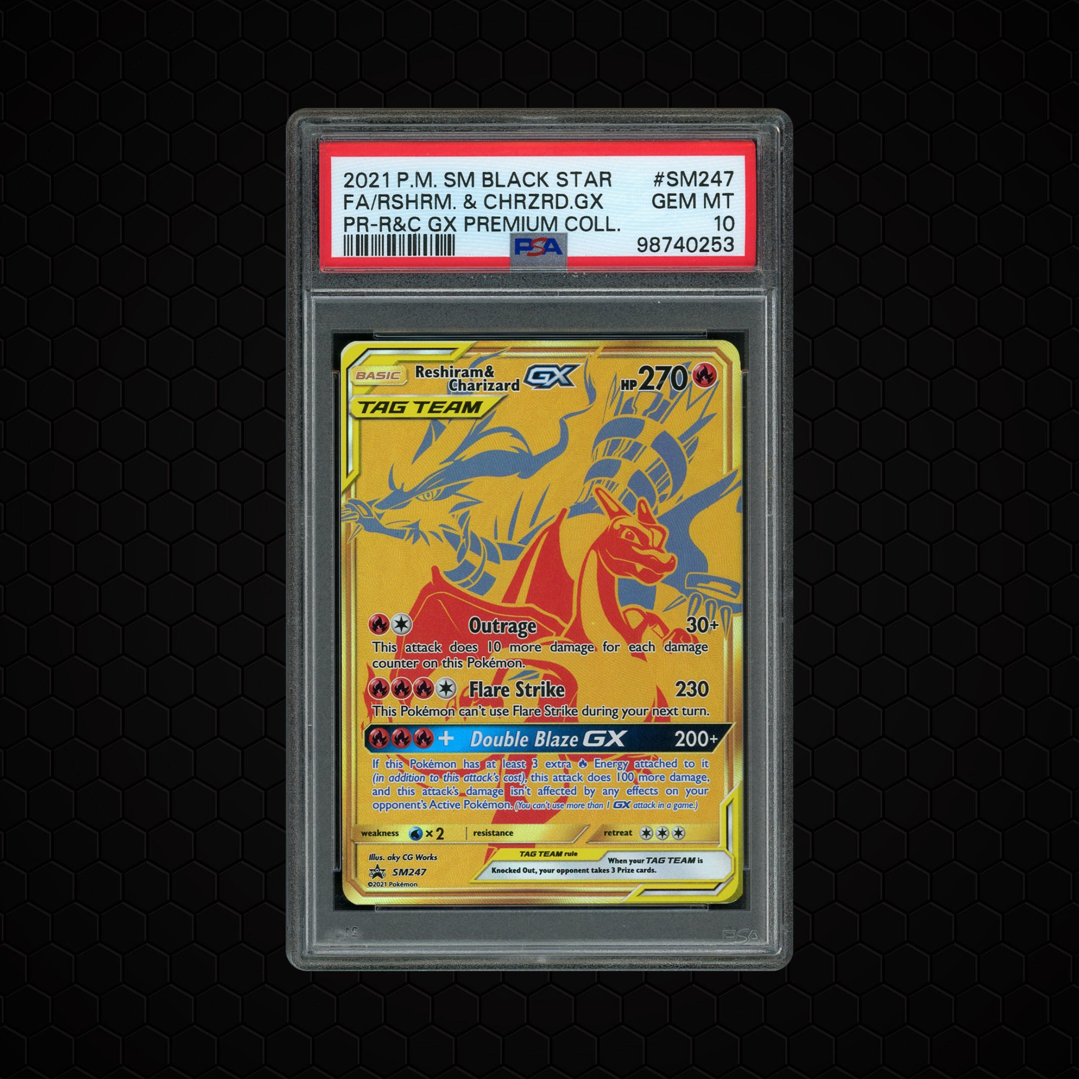 2021 Black Star Promo Reshiram & Charizard GX #SM247 PSA 10