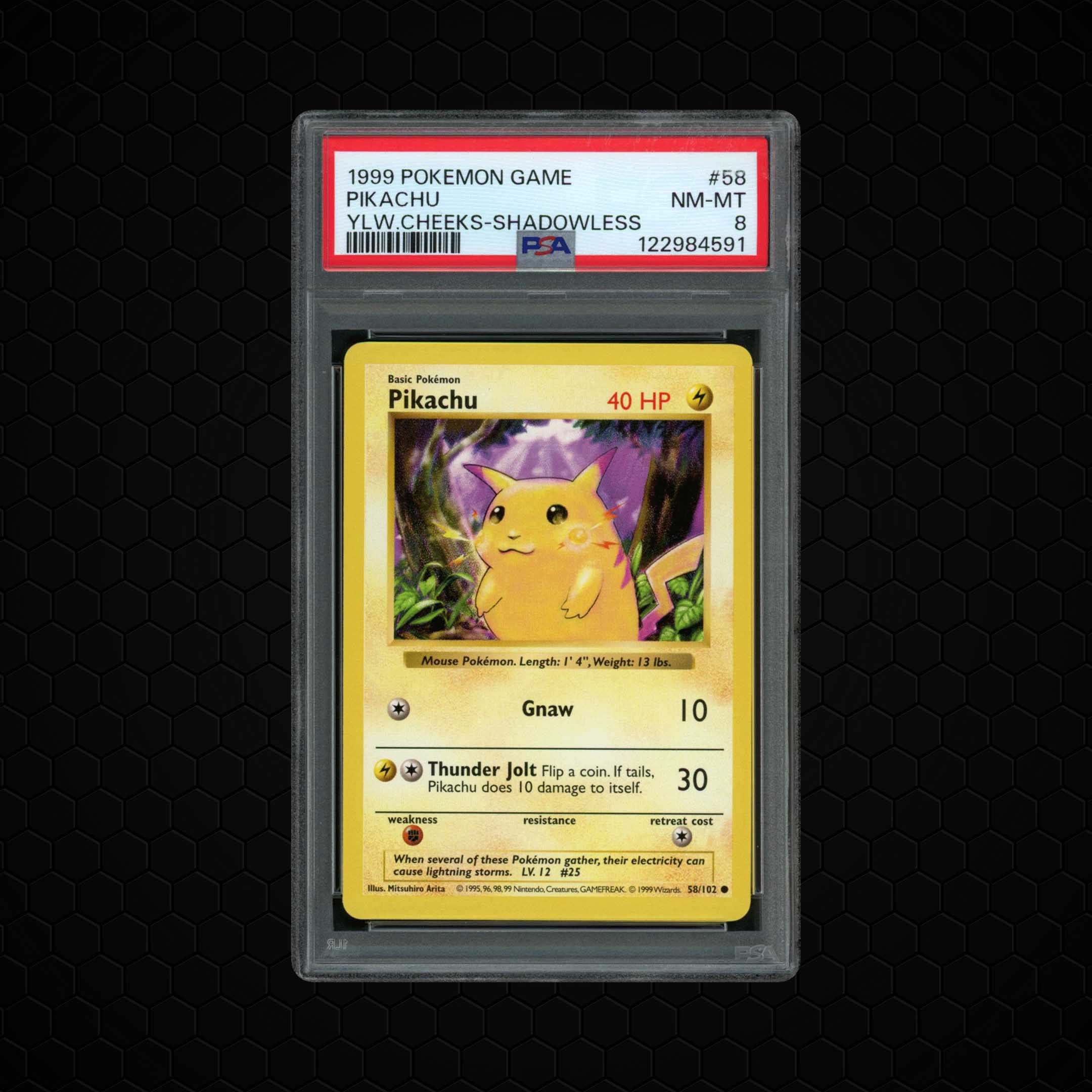 1999 Game Shadowless Pikachu #58 PSA 8