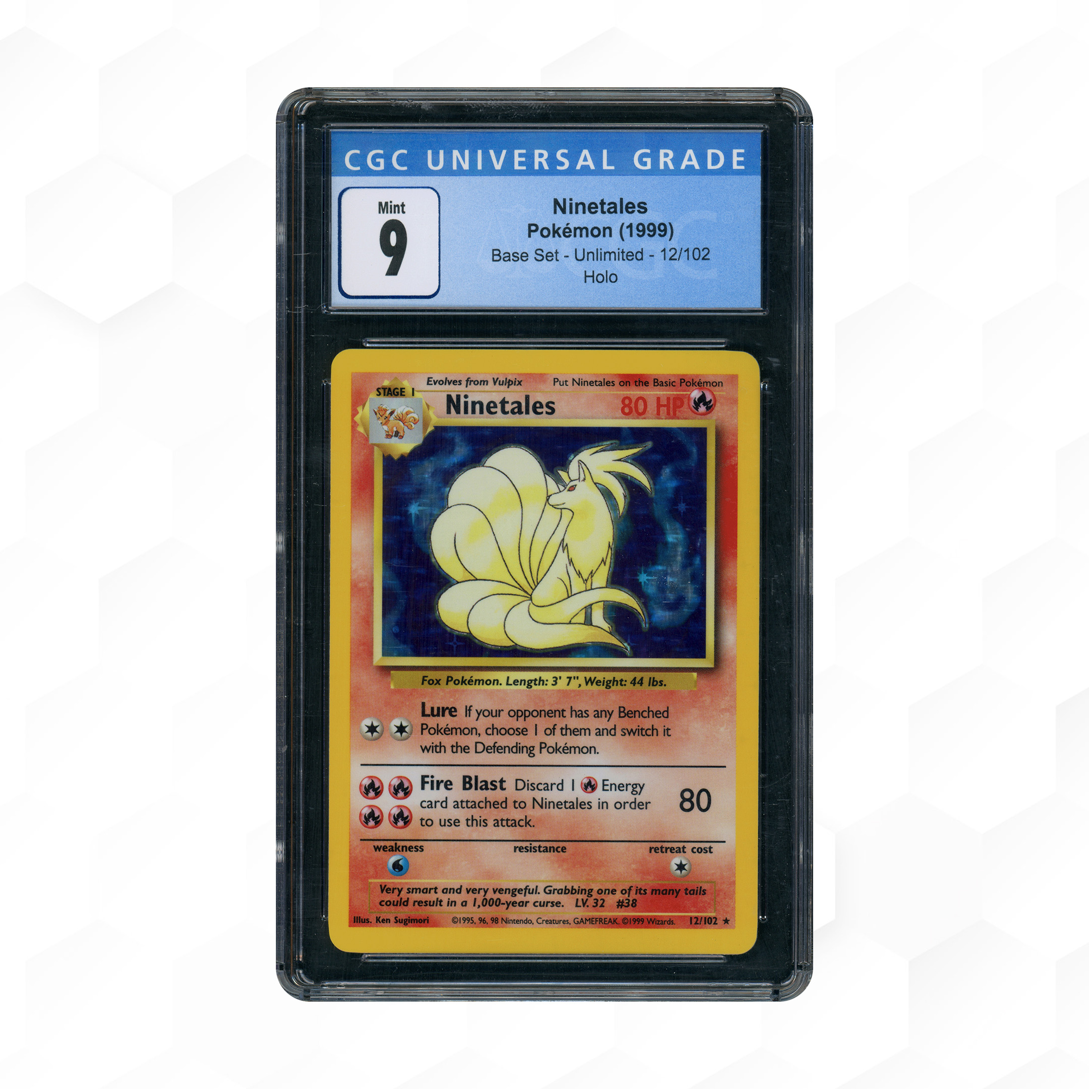1999 ninetales pokemon card value 12/102 holo base set crisp corners and unblemished edges outside of a few slight flaws CGC 10 Base Set Italian
