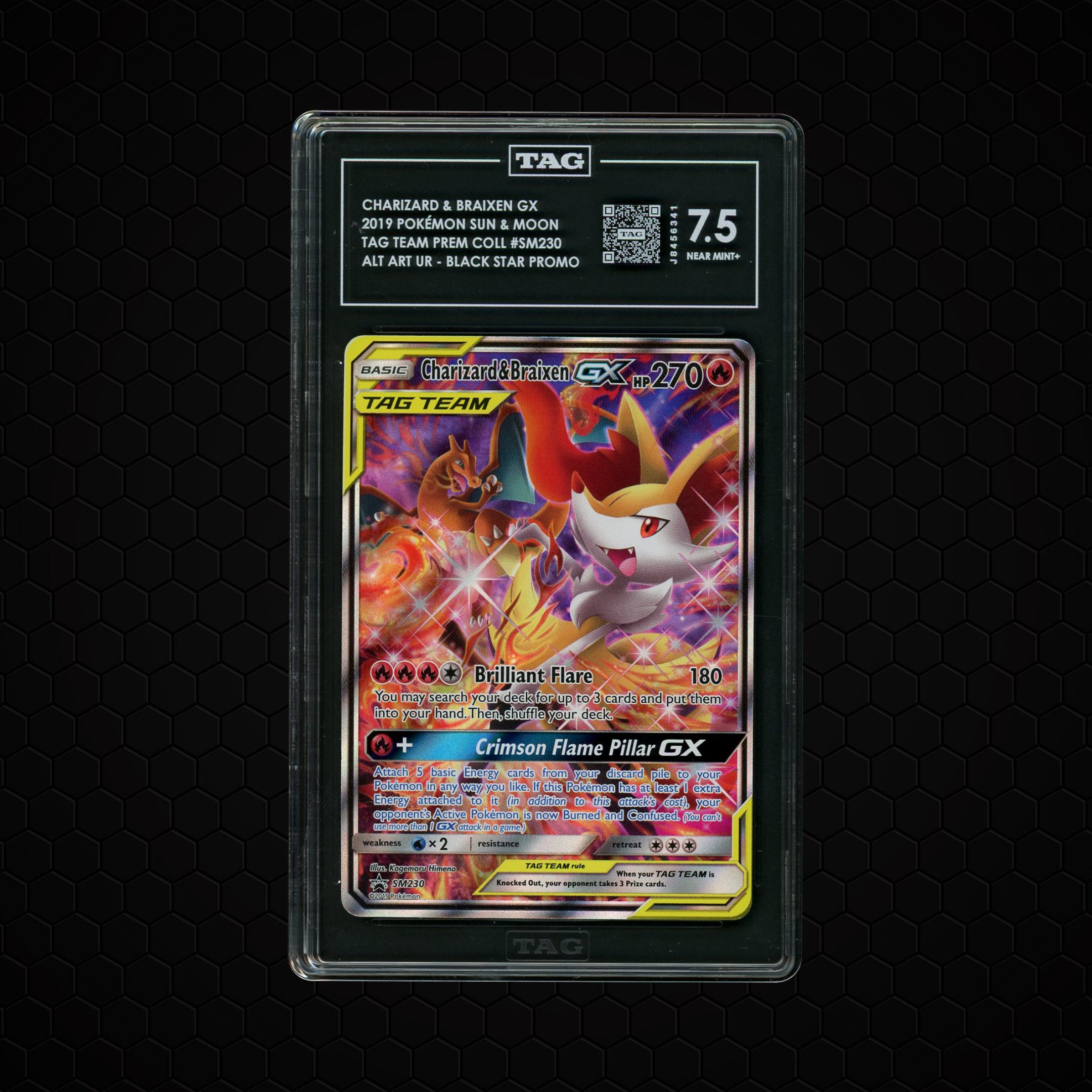 2019 Black Star Promo Charizard & Braixen GX #SM230 TAG 7.5