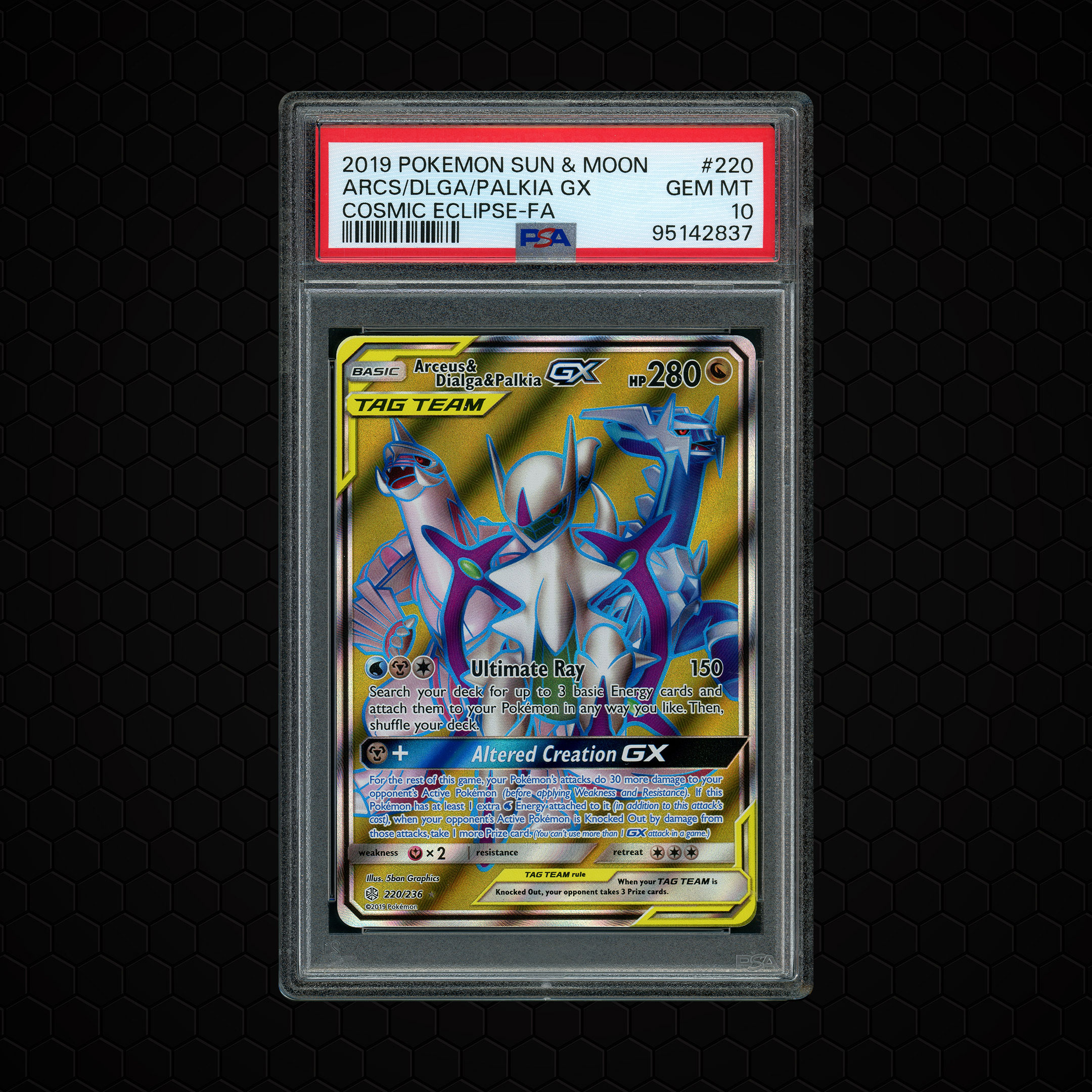 2019 Cosmic Eclipse Arceus & Dialga & Palkia GX #220 PSA 10