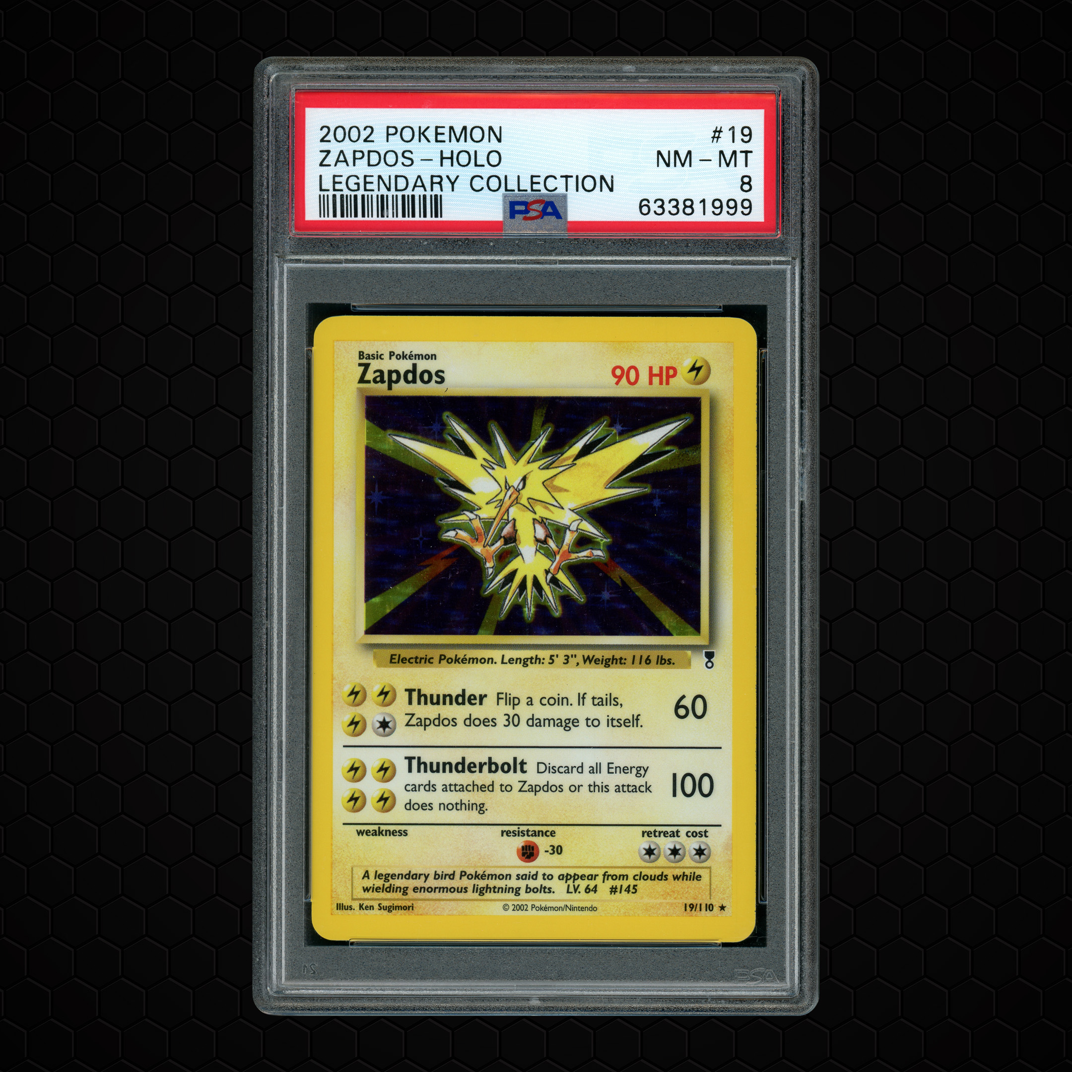 2002 Legendary Collection Holo Zapdos #19 PSA 8