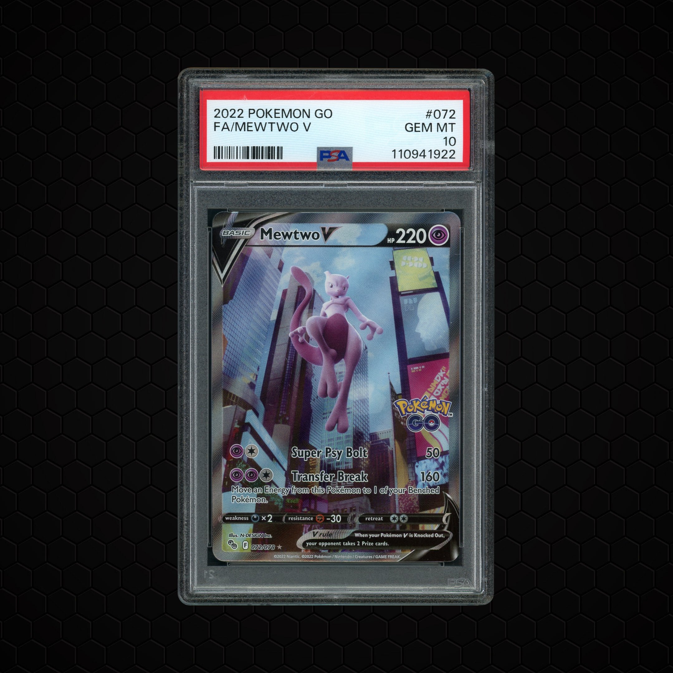 2022 Pokemon GO Mewtwo V #72 PSA 10