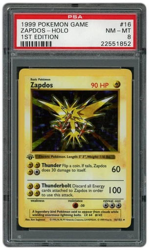 1999 Game 1st Edition Zapdos #16 PSA 8