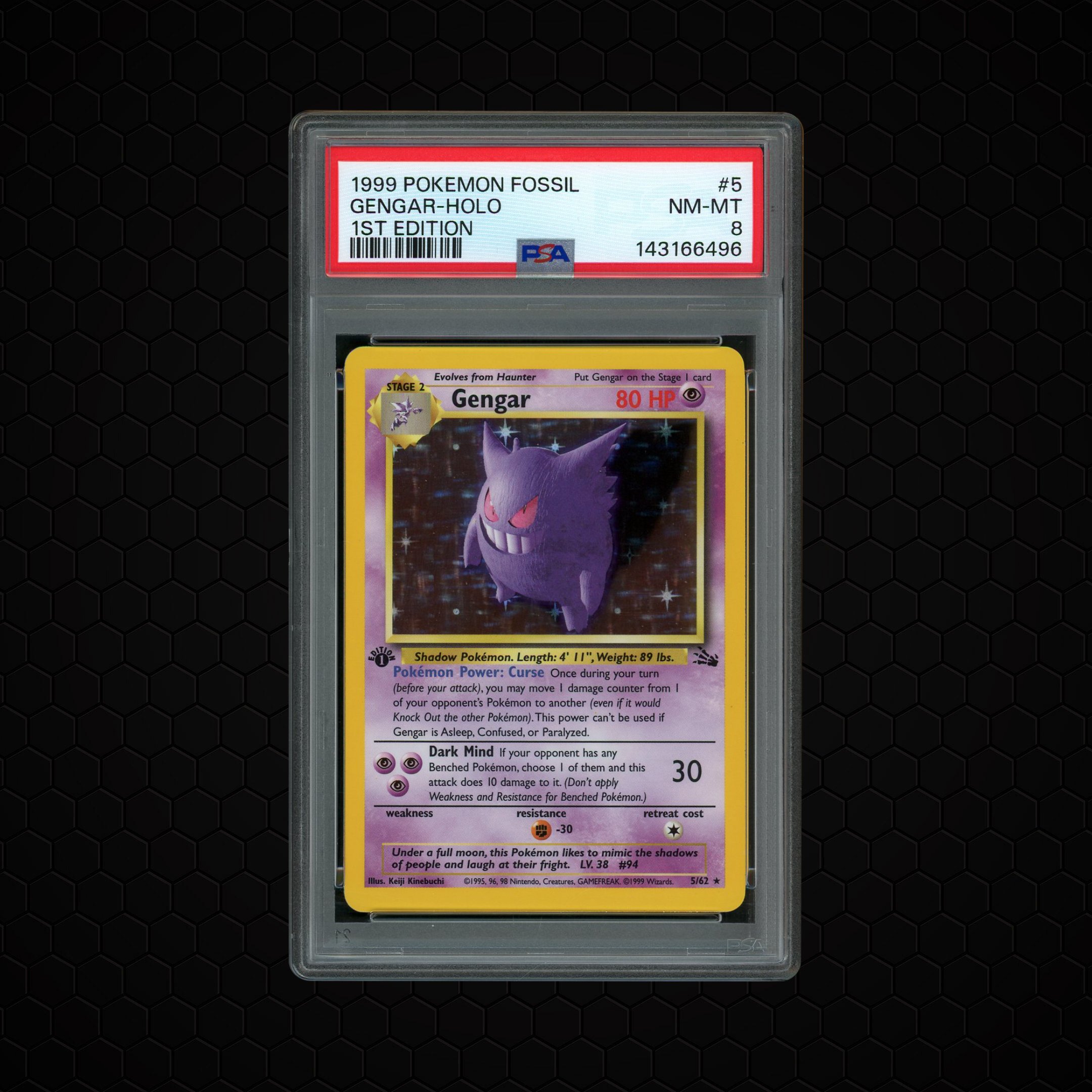 1999 Fossil 1st Edition Gengar #5 PSA 8