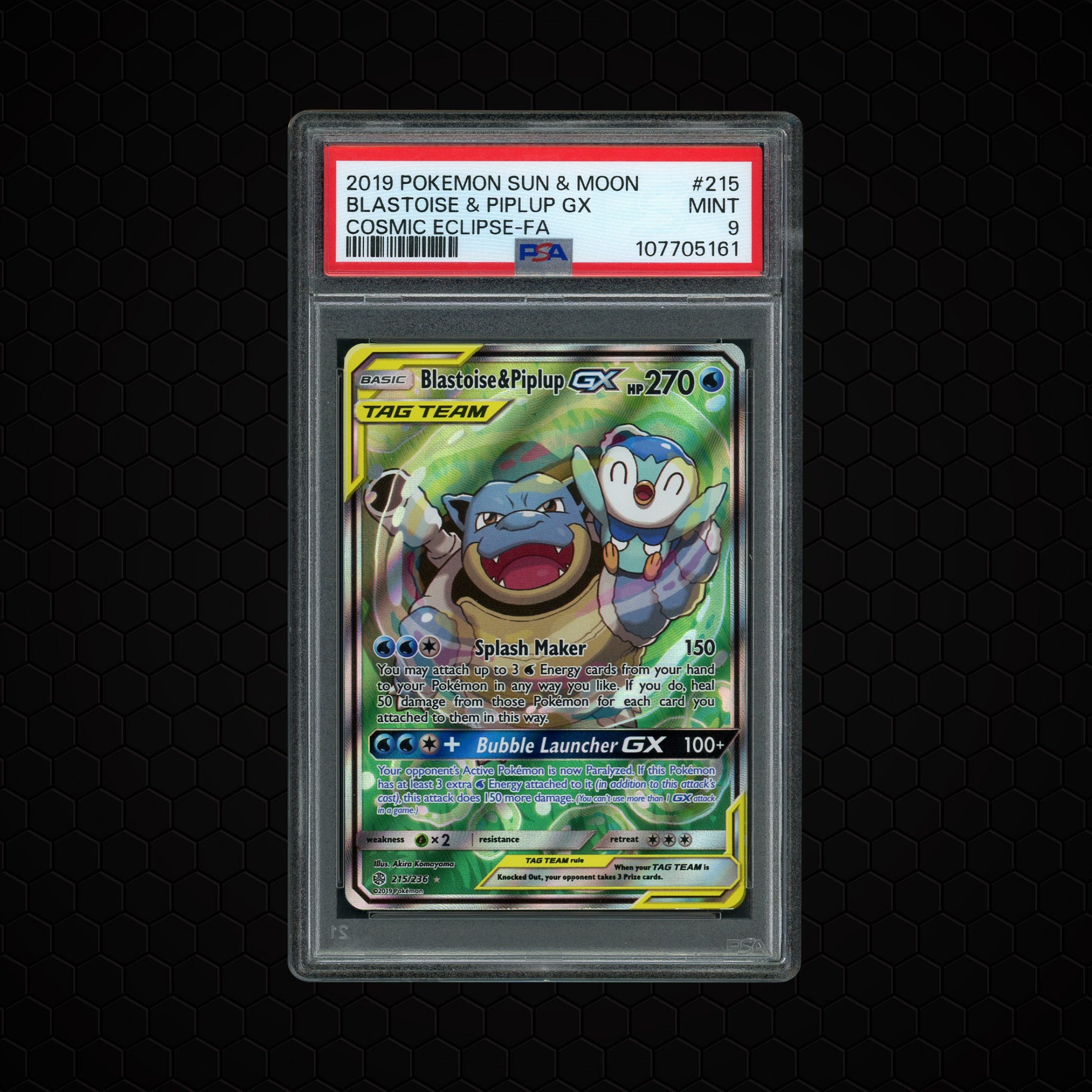 2019 Cosmic Eclipse Blastoise & Piplup GX #215 PSA 9