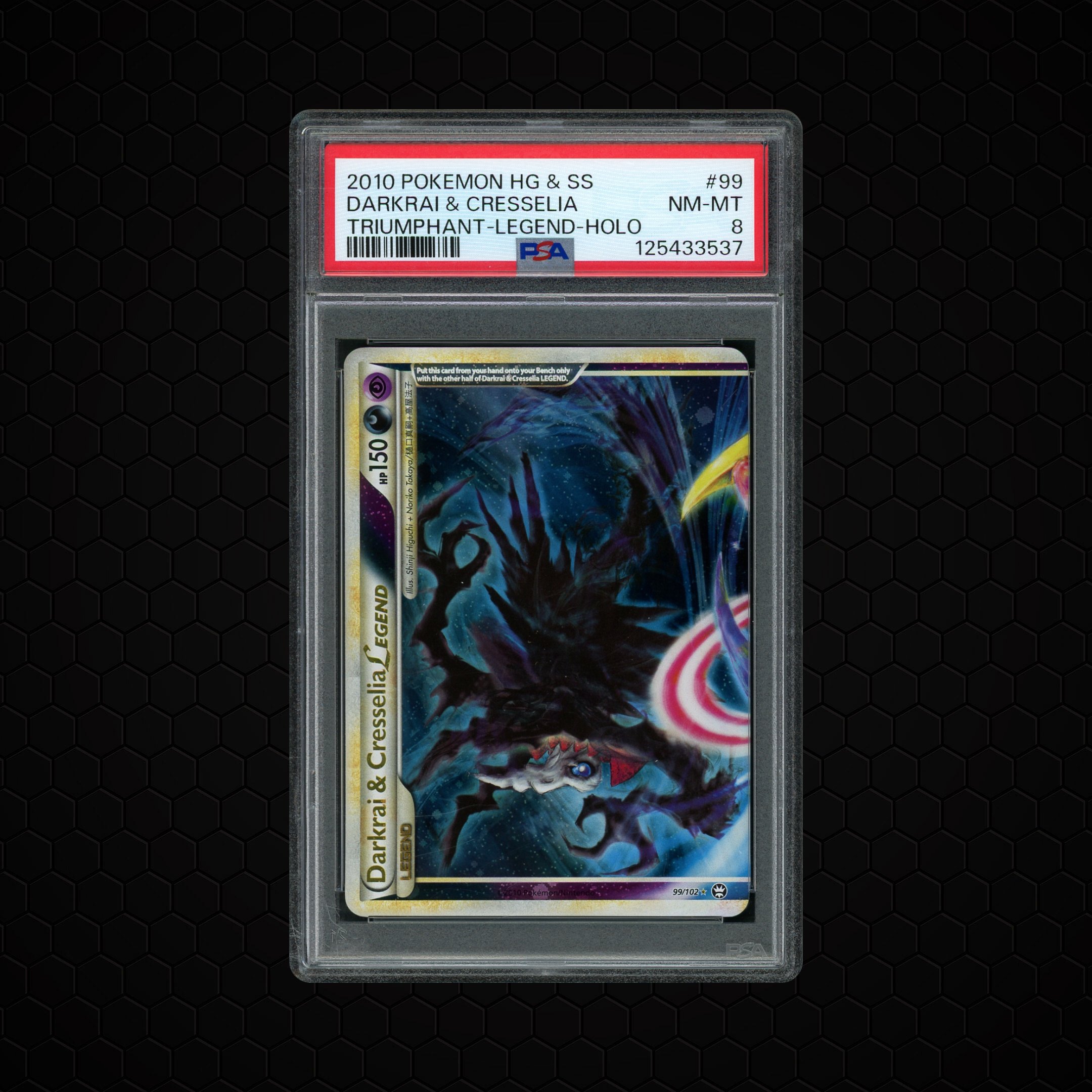 2010 Heartgold and Soulsilver Triumphant Darkrai & Cresselia Legend #99 PSA 8
