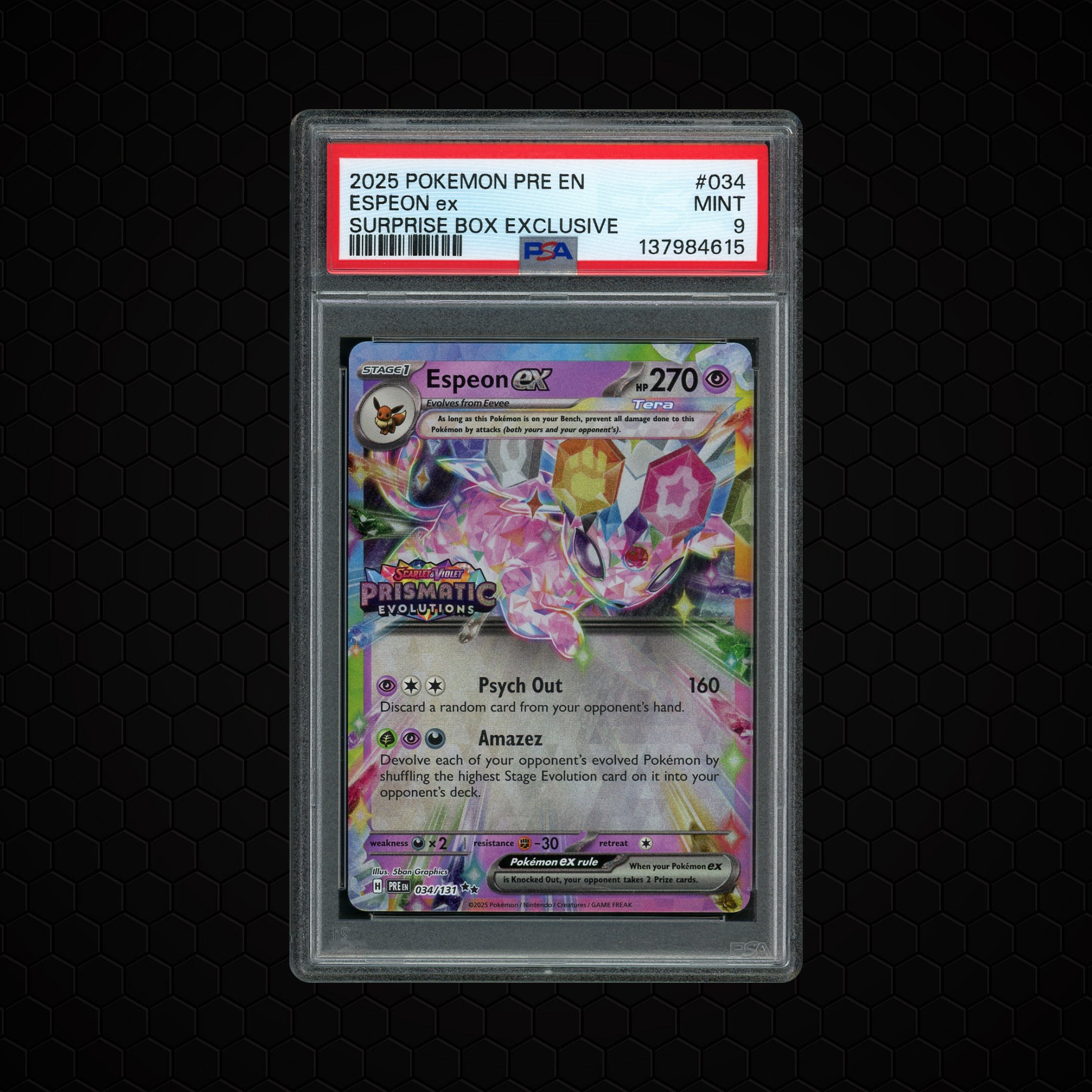 2025 Prismatic Evolutions Espeon EX #34 PSA 9