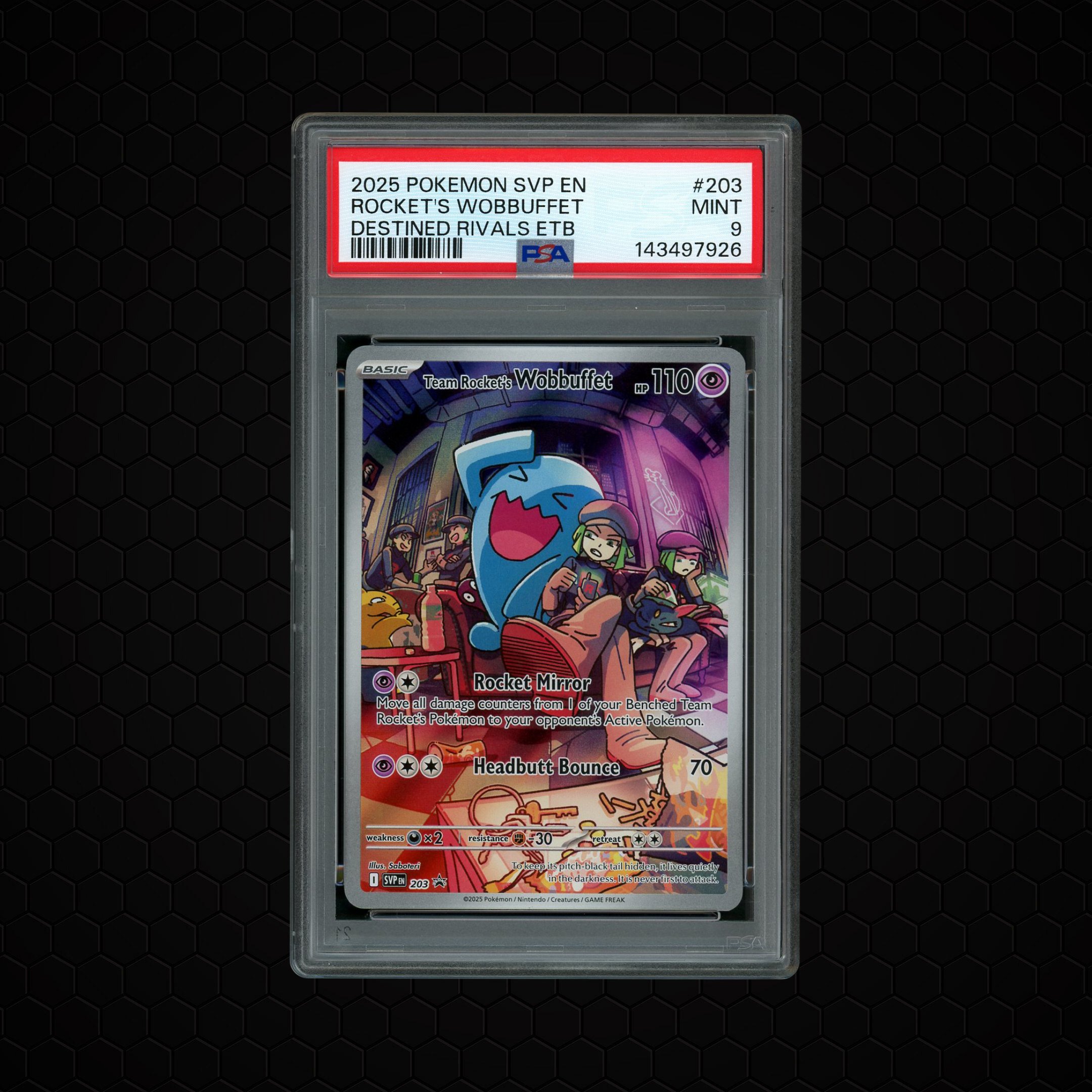 2025 Black Star Promo Team Rocket's Wobbuffet #203 PSA 9
