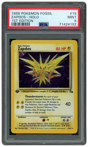 1999 Fossil 1st Edition Zapdos #15 PSA 9