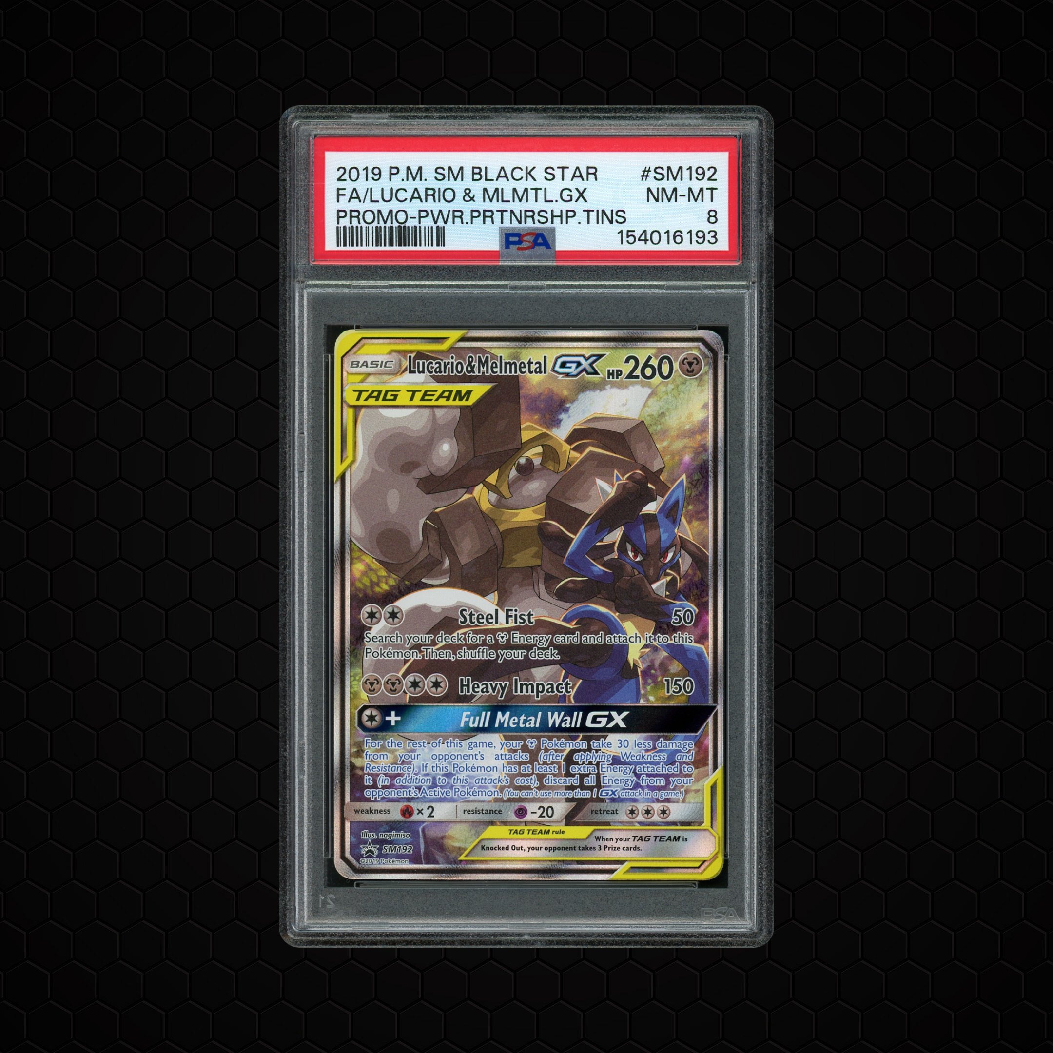 2019 Black Star Promo Lucario & Melmetal GX #SM192 PSA 8