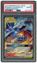 2019 Unbroken Bonds Reshiram & Charizard GX #20 PSA 10 on Beezie.