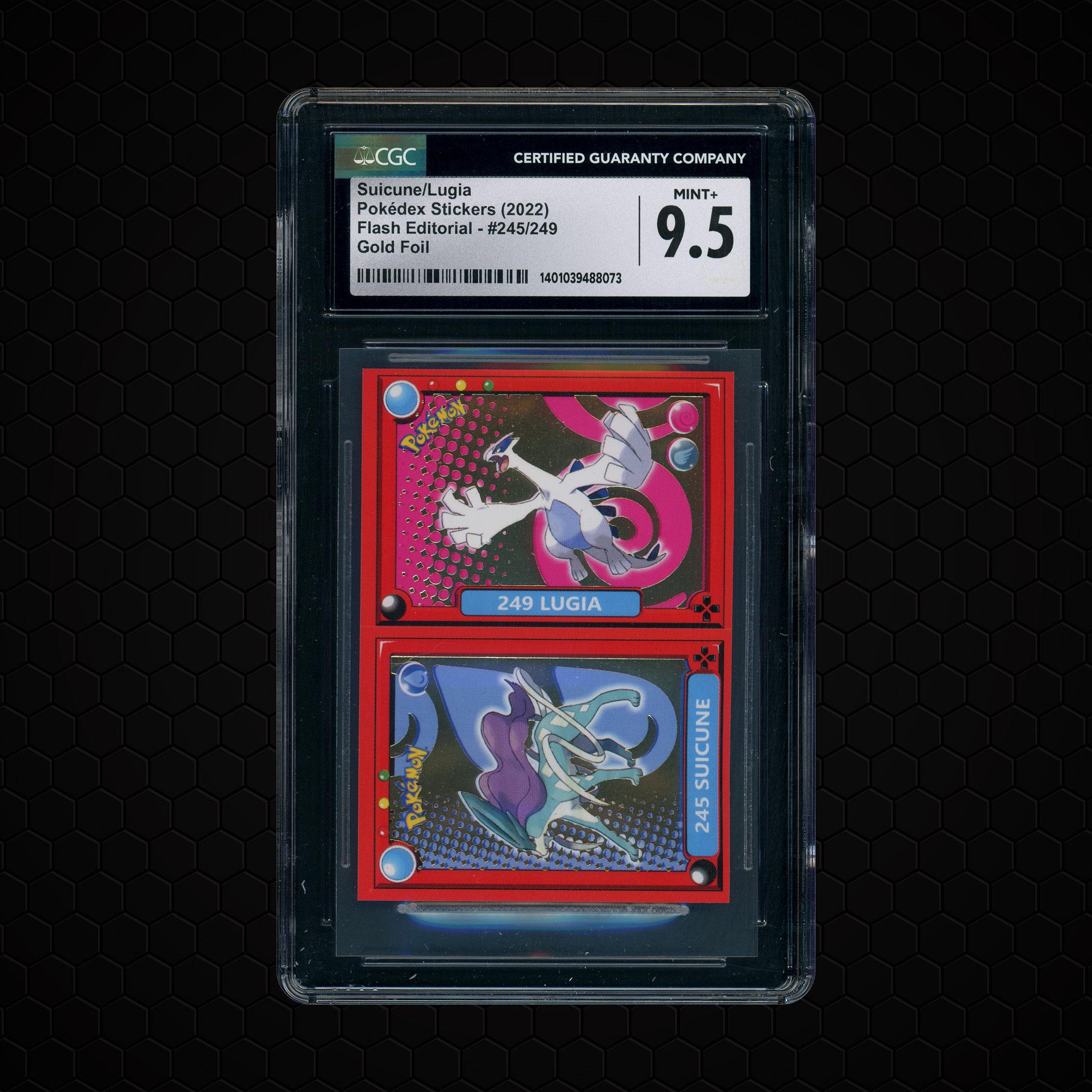2022 Pokedex Stickers Flash Editorial Suicune/Lugia #245 CGC 9.5