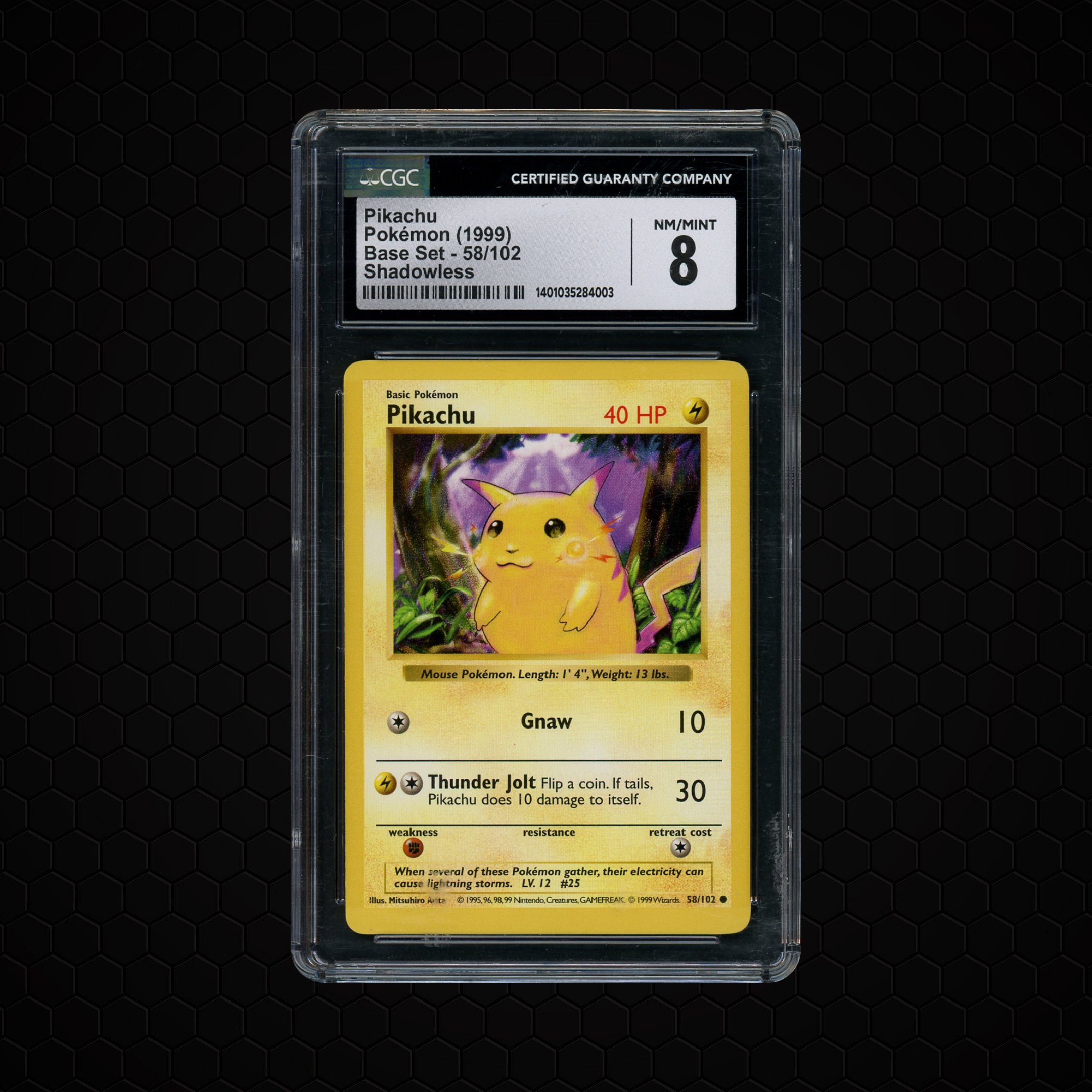 1999 Base Set Shadowless Pikachu #58 CGC 8