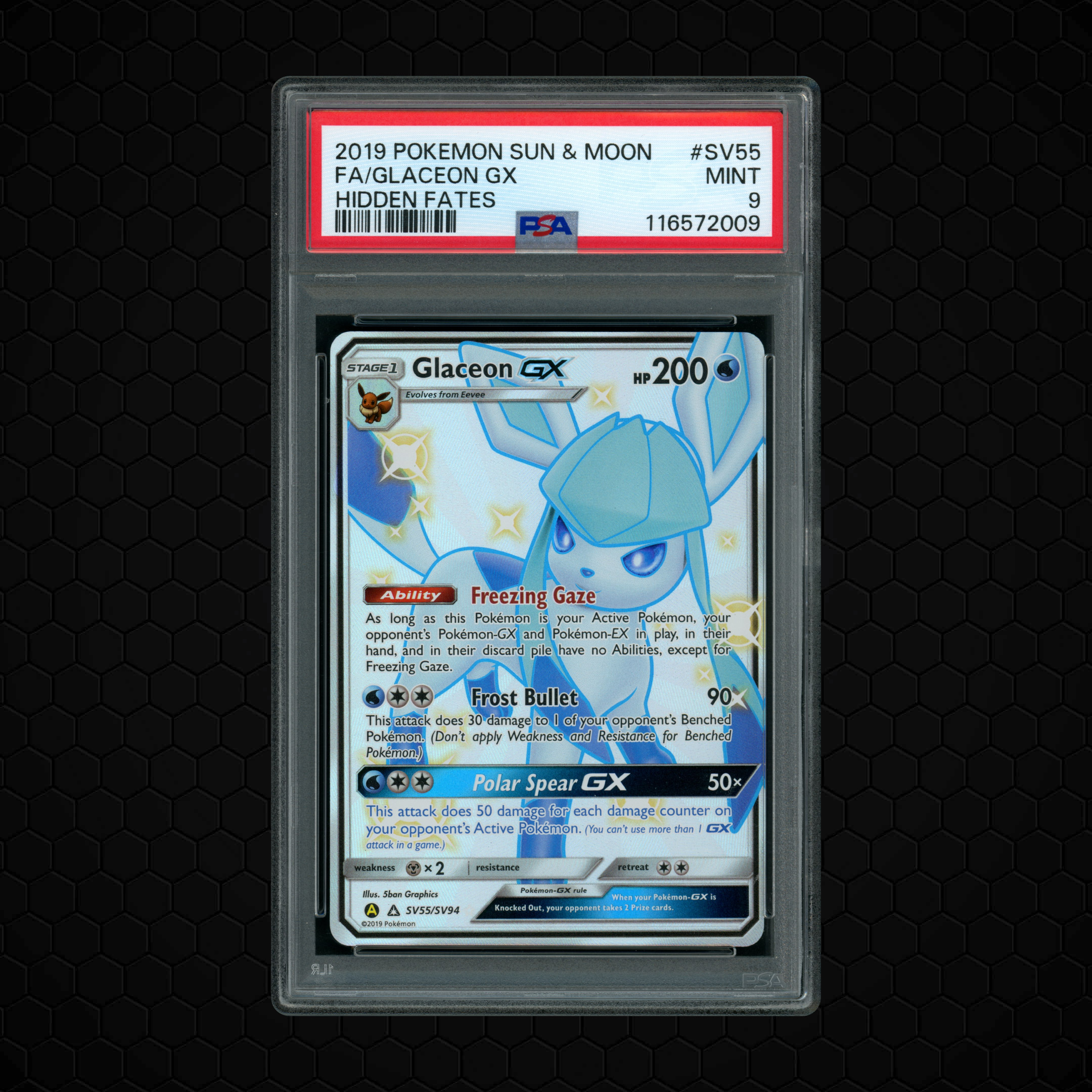 2019 Hidden Fates Glaceon GX #SV55 PSA 9