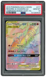 2019 Unbroken Bonds Reshiram & Charizard GX #217 PSA 10 on Beezie.
