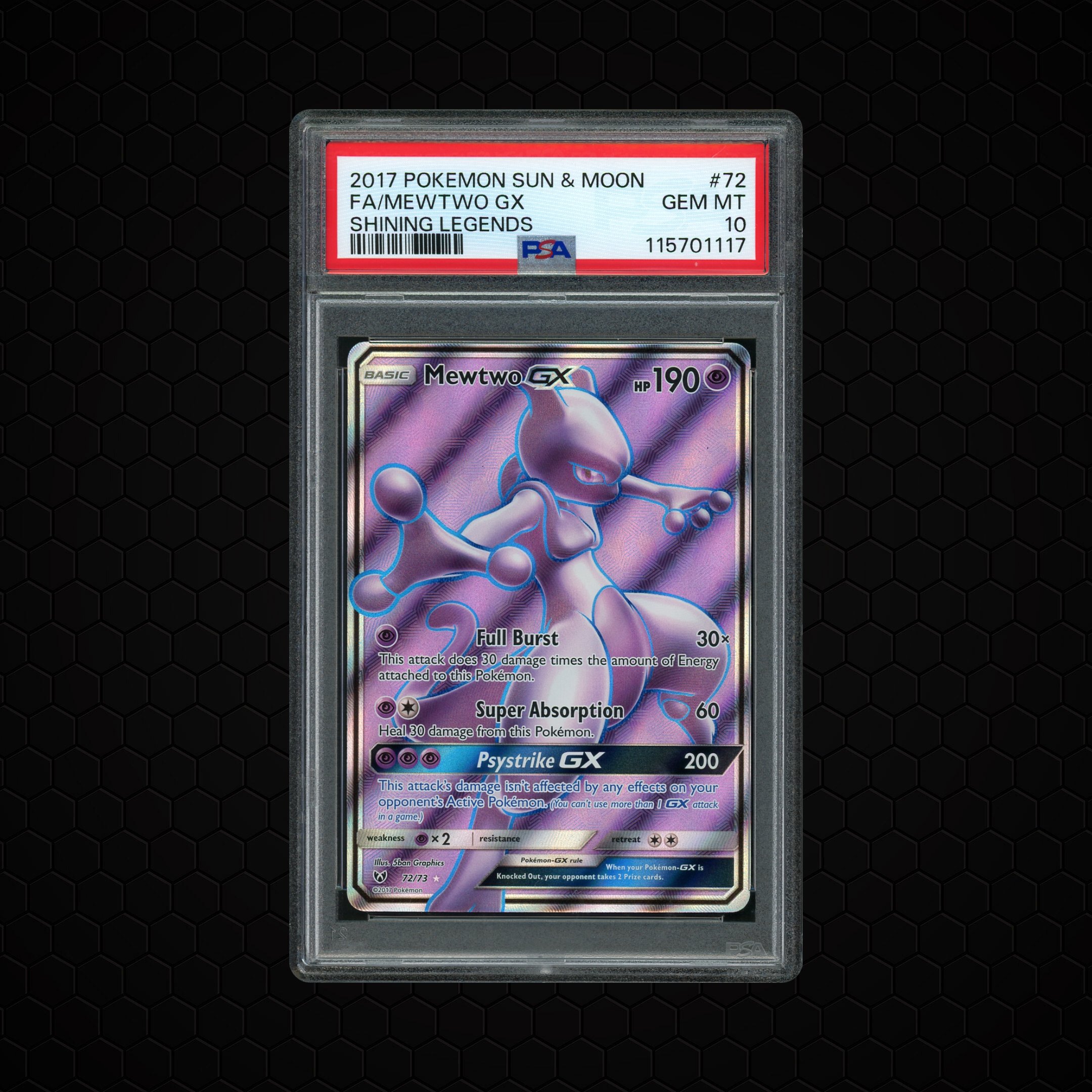 2017 Shining Legends Mewtwo GX #72 PSA 10