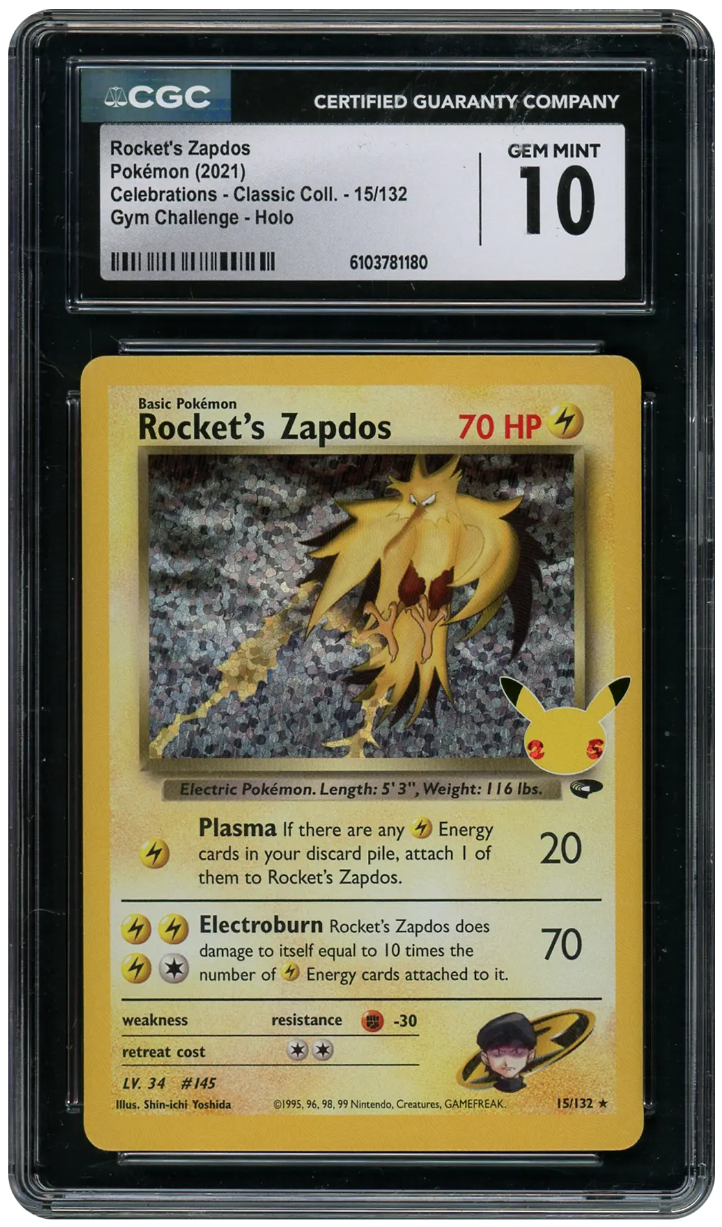 2021 Celebrations Classic Collection Rocket's Zapdos #15 CGC 10