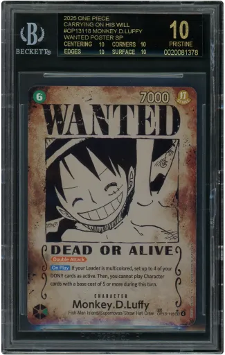 2025 Carrying on His Will Monkey D. Luffy #OP13-118 BGS 10 Black Label