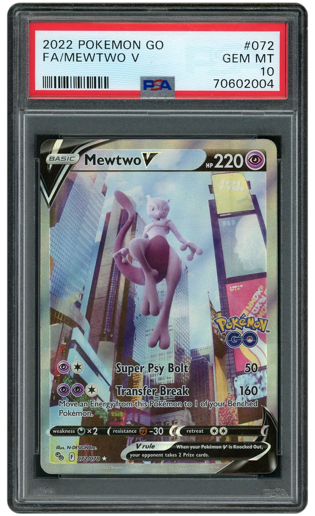 2022 Pokemon GO Mewtwo V #72 PSA 10