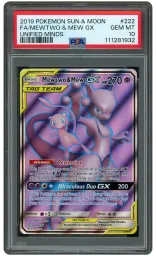 2019 Unified Minds Mewtwo & Mew GX #222 PSA 10 on Beezie.