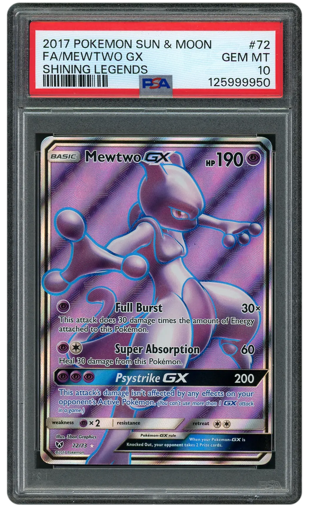 2017 Shining Legends Mewtwo GX #72 PSA 10