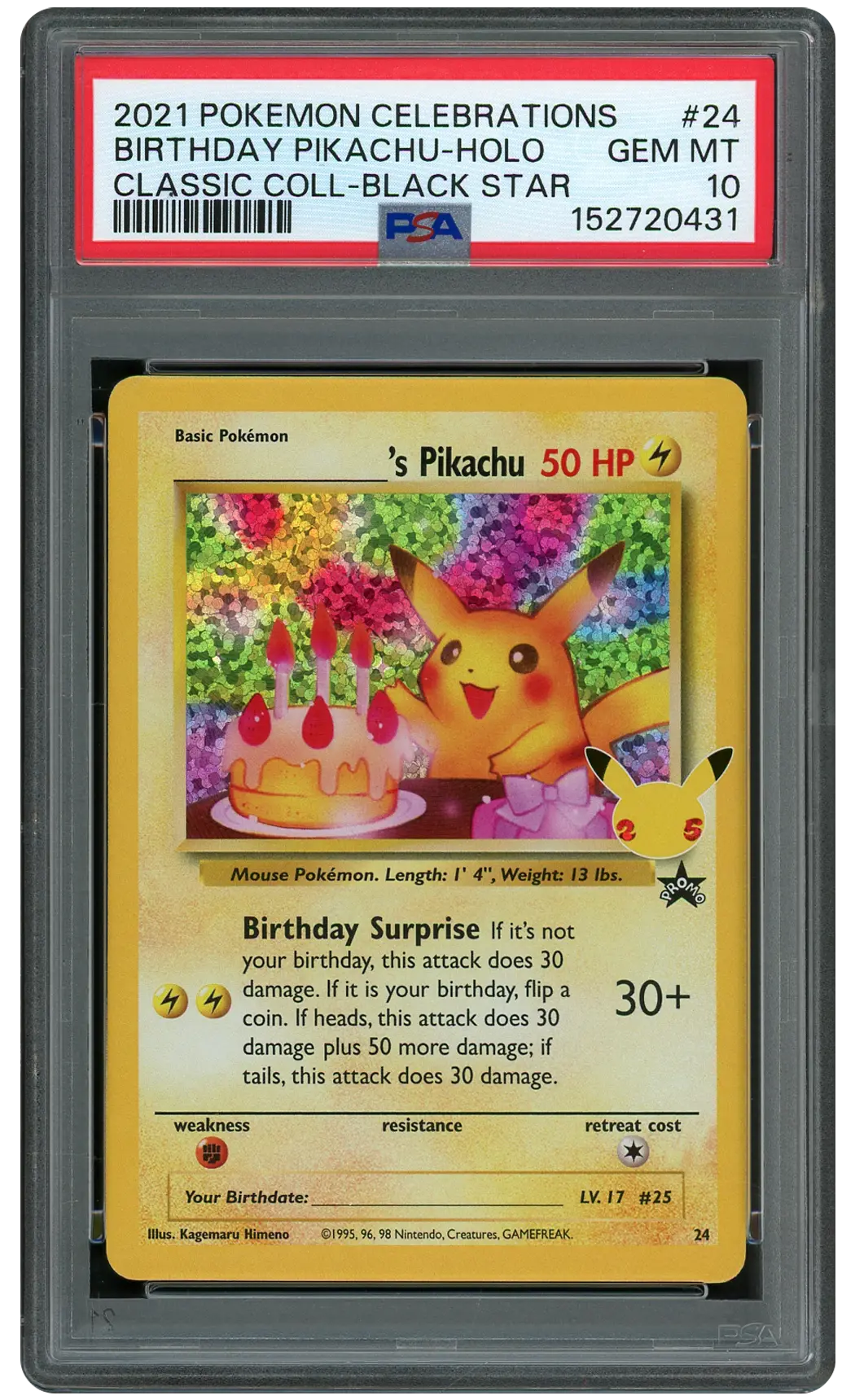 2021 Celebrations Classic Collection Birthday Pikachu #24 PSA 10