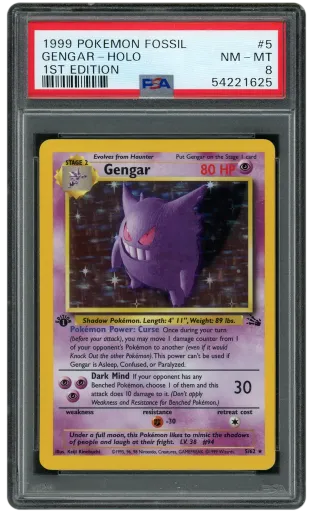 1999 Fossil 1st Edition Gengar #5 PSA 8