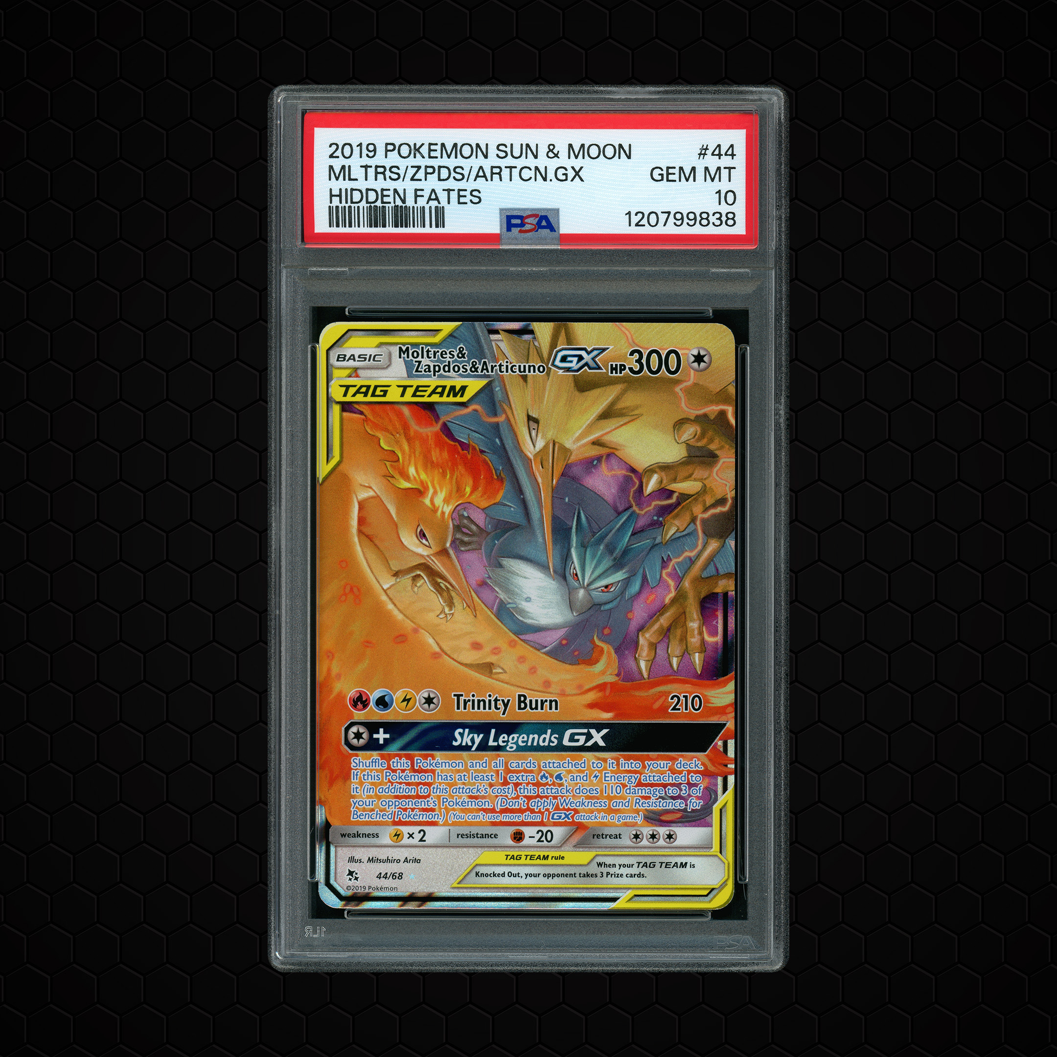 2019 Hidden Fates Moltres & Zapdos & Articuno GX #44 PSA 10
