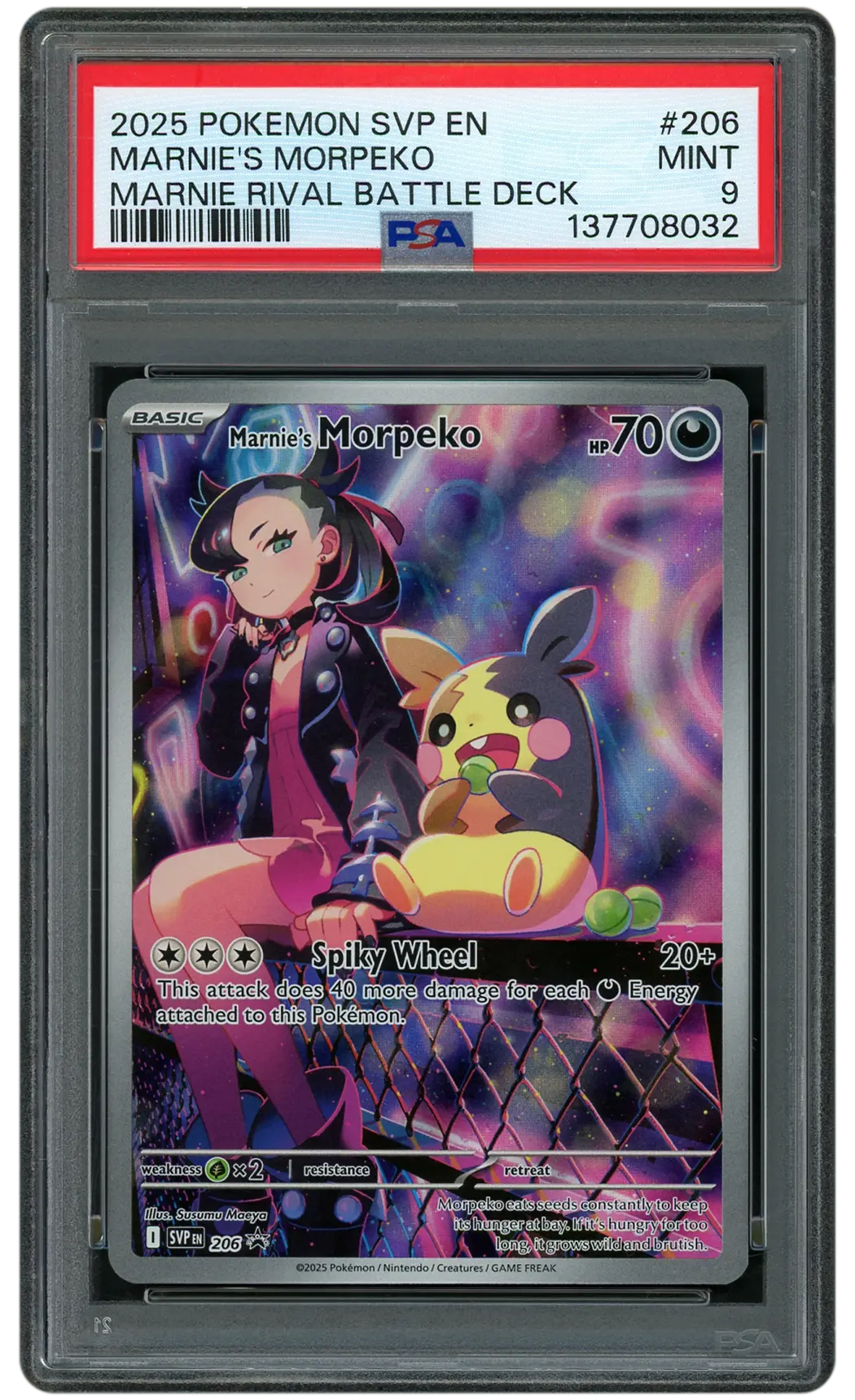2025 Black Star Promo Marnie's Morpeko #206 PSA 9