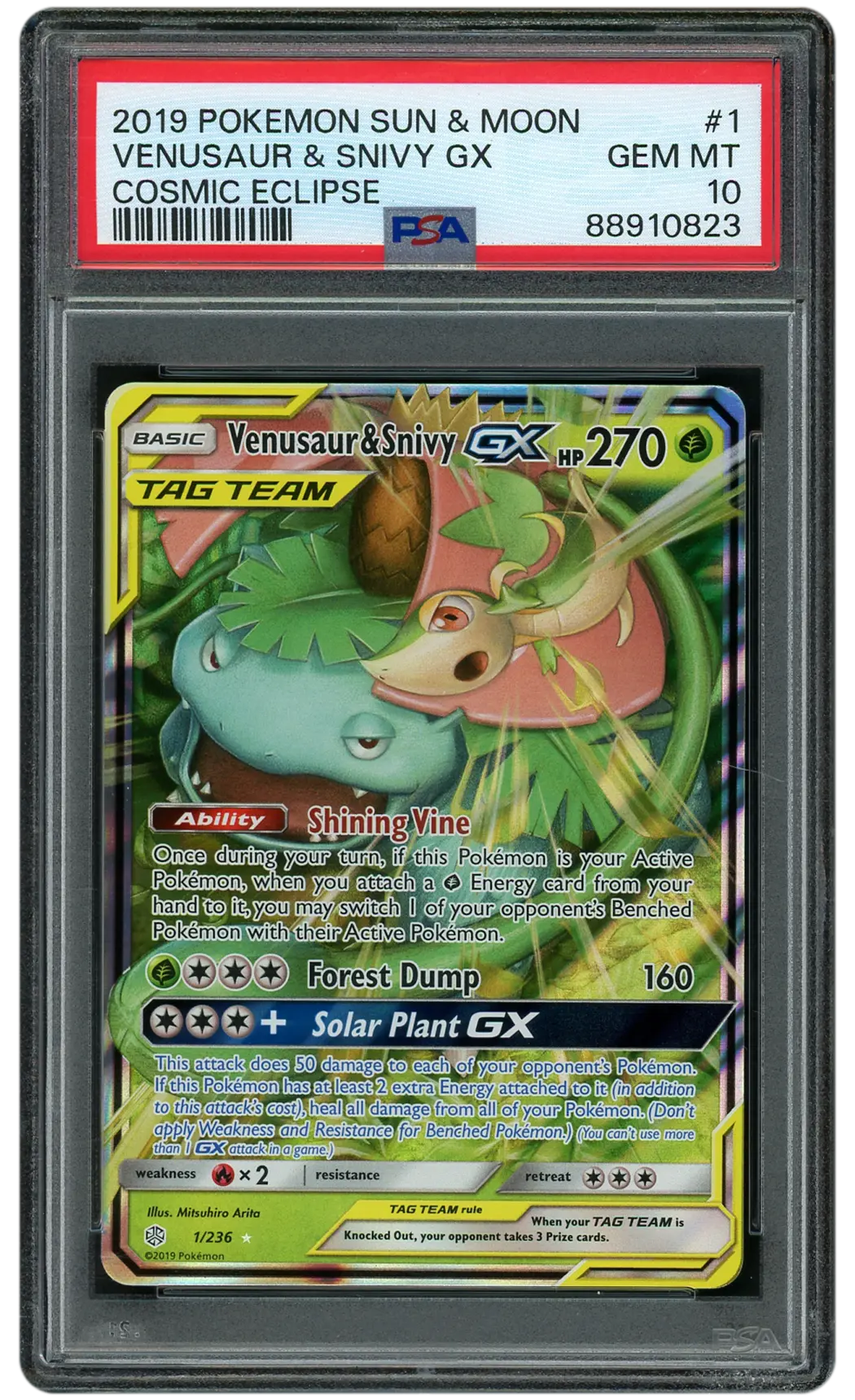2019 Cosmic Eclipse Venusaur & Snivy GX #1 PSA 10