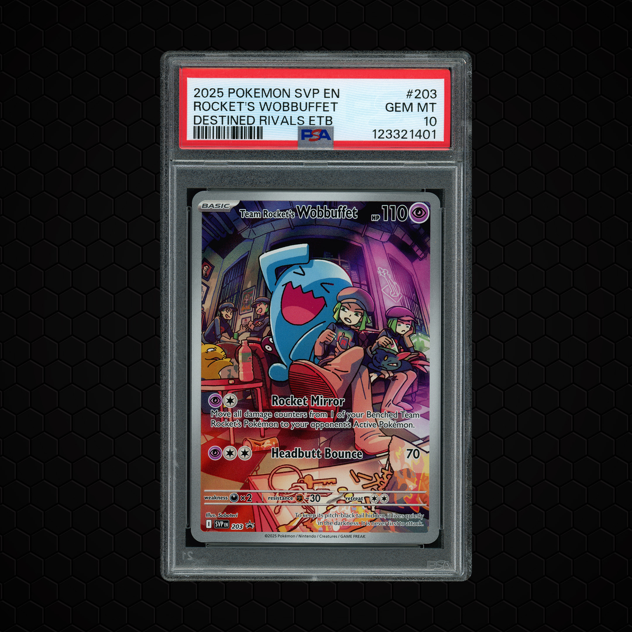 2025 Black Star Promo Team Rocket's Wobbuffet #203 PSA 10