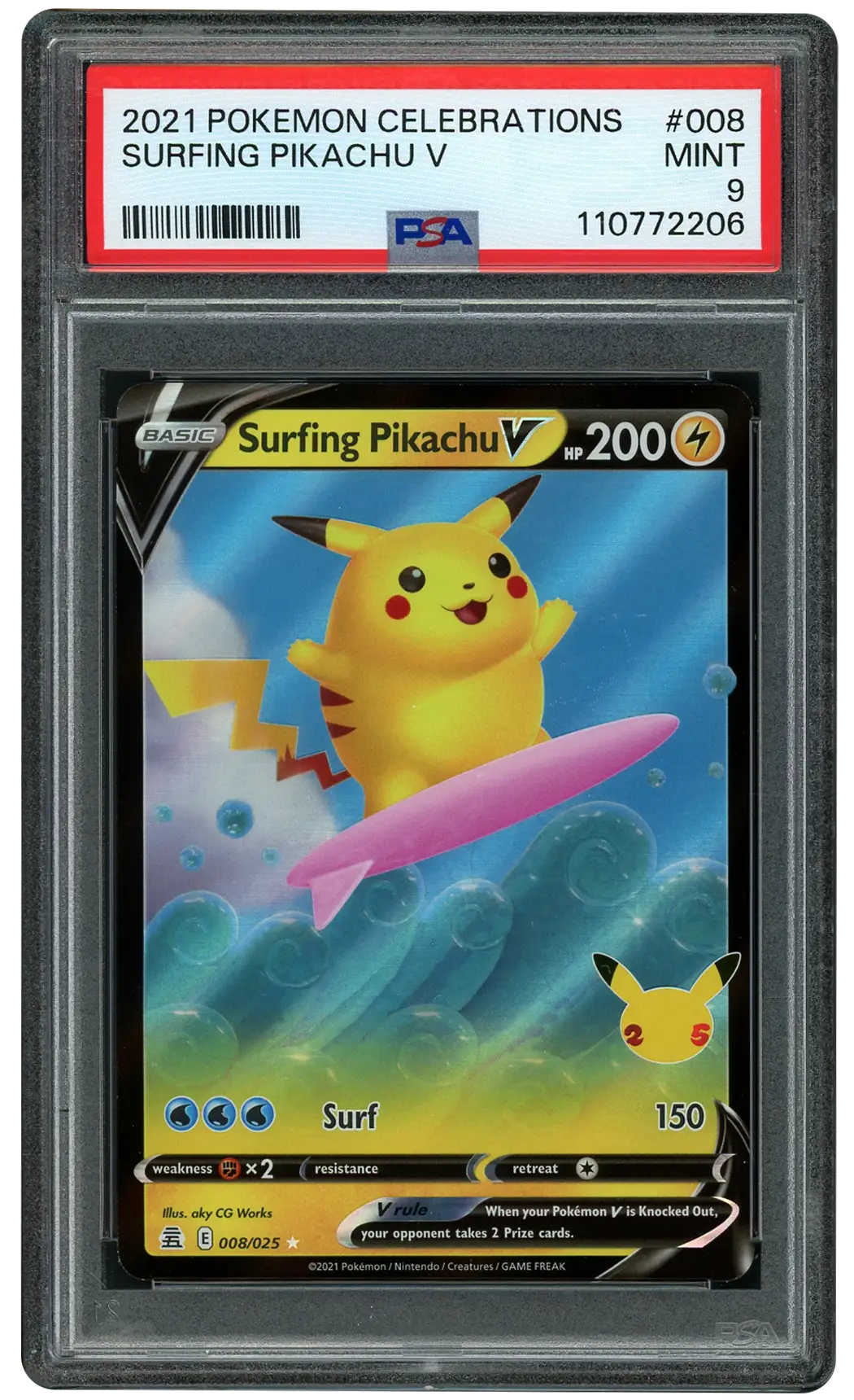 2021 Celebrations Surfing Pikachu V #8 PSA 9