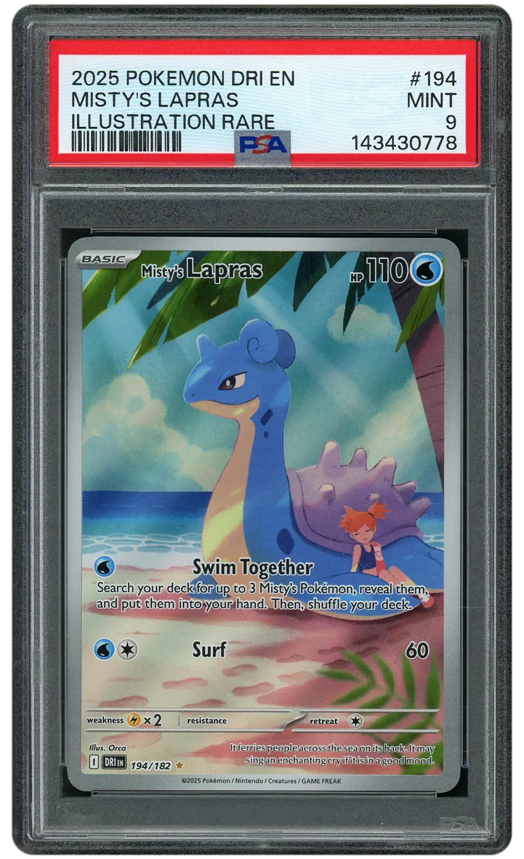 2025 Destined Rivals Misty's Lapras #194 PSA 9