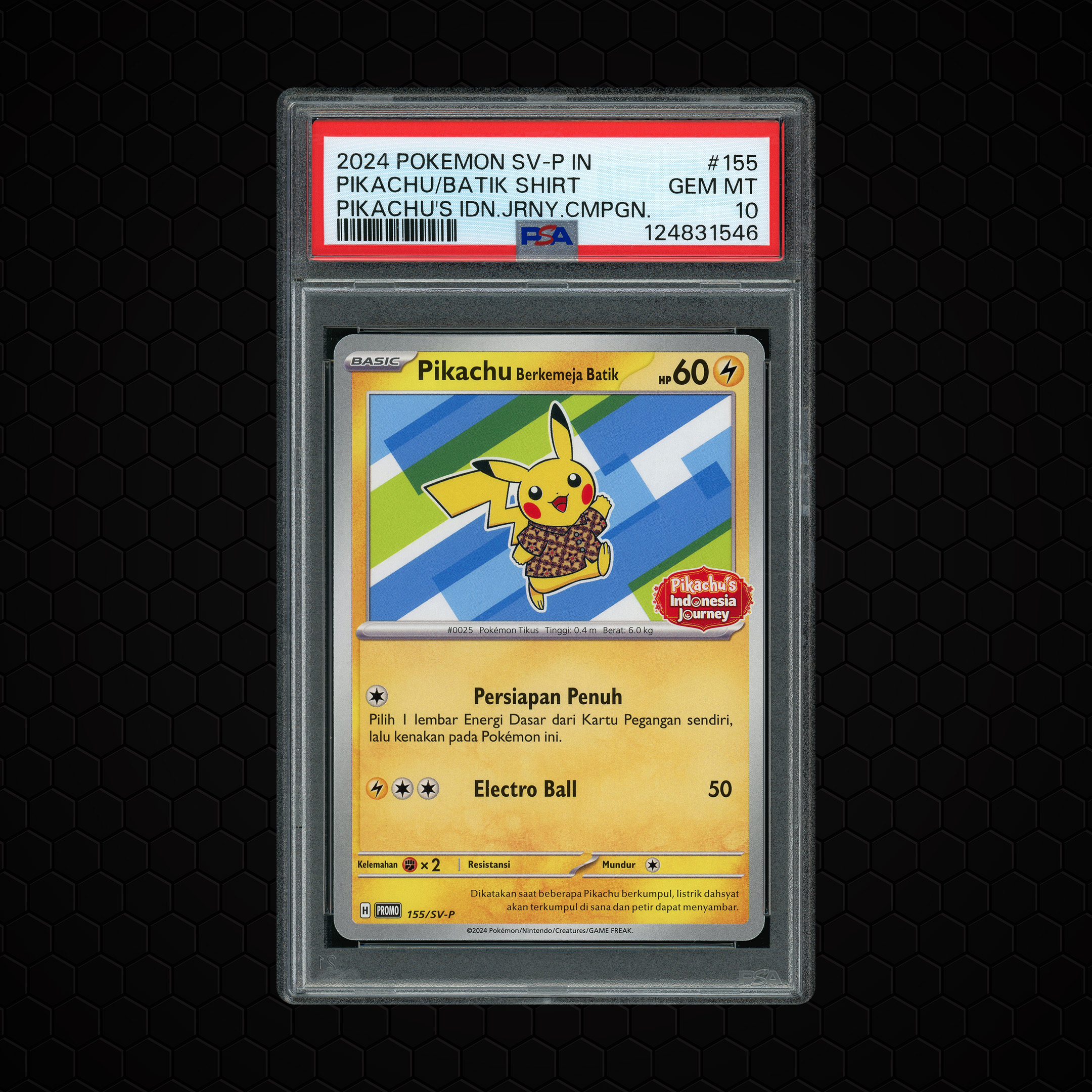 2024 Indonesian Promo Pikachu Berkemeja Batik #155 PSA 10