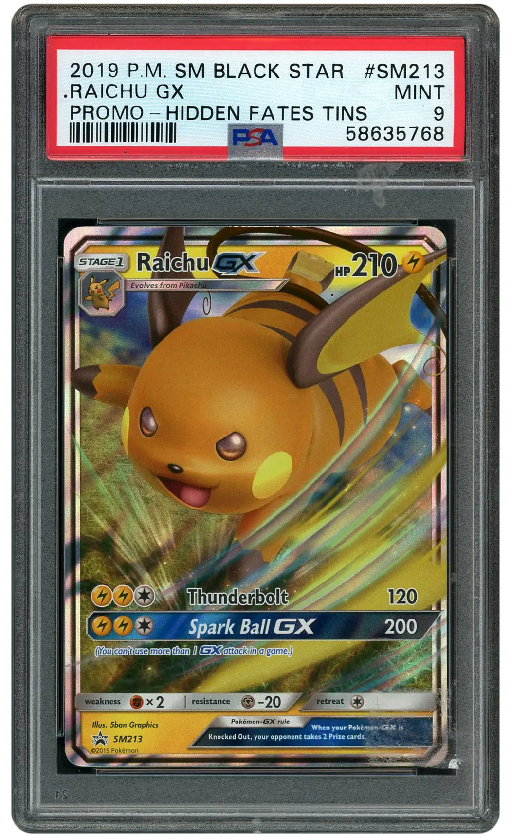 2019 Black Star Promo Raichu GX #SM213 PSA 9