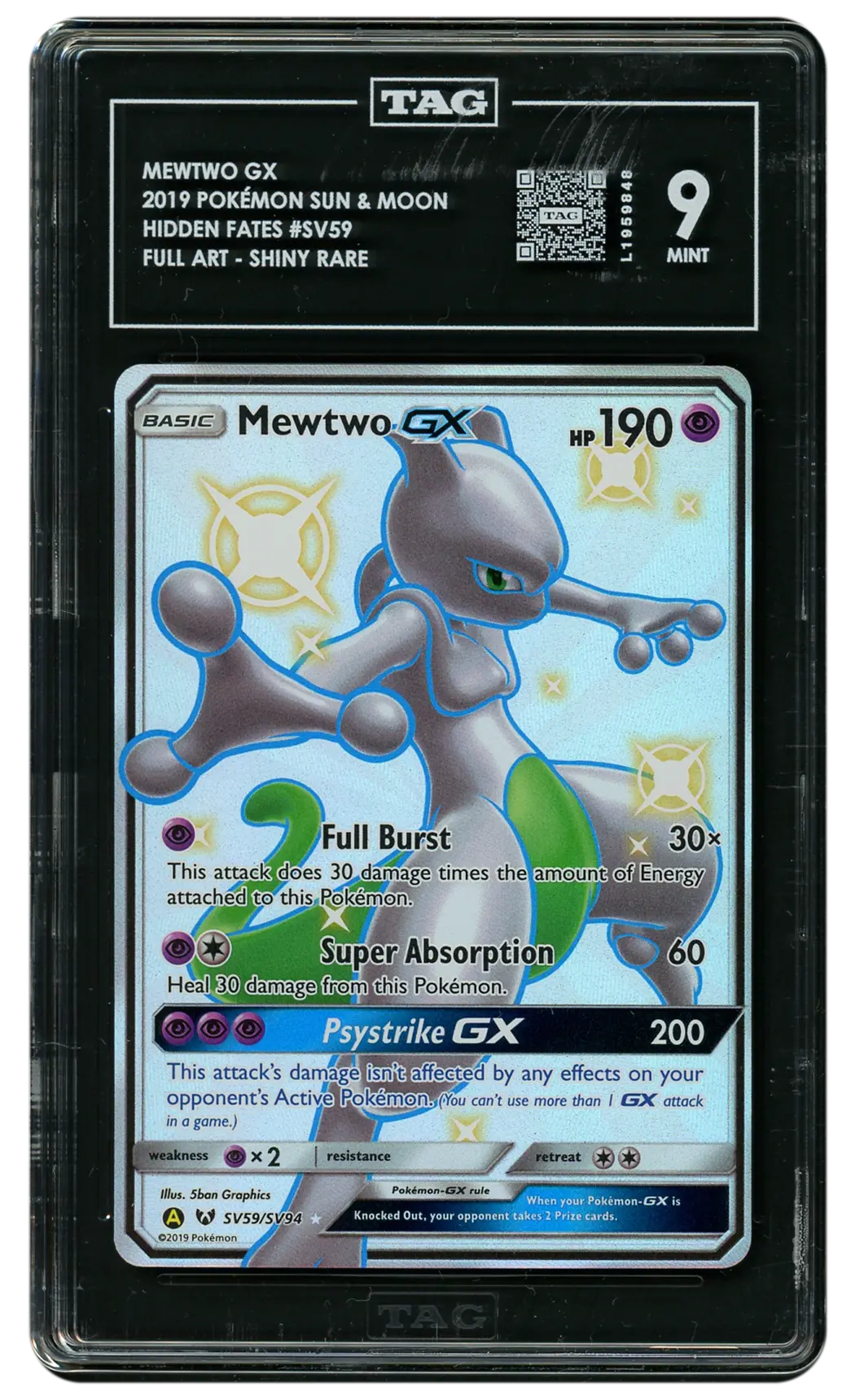 2019 Hidden Fates Mewtwo GX #SV59 TAG 9